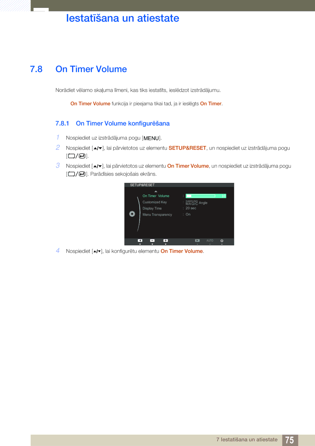 Samsung LF22TOWHBDN/EN manual On Timer Volume konfigurēšana 