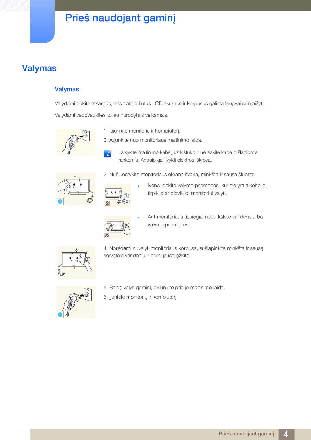 Samsung LF22TOWHBDN/EN manual Valymas 