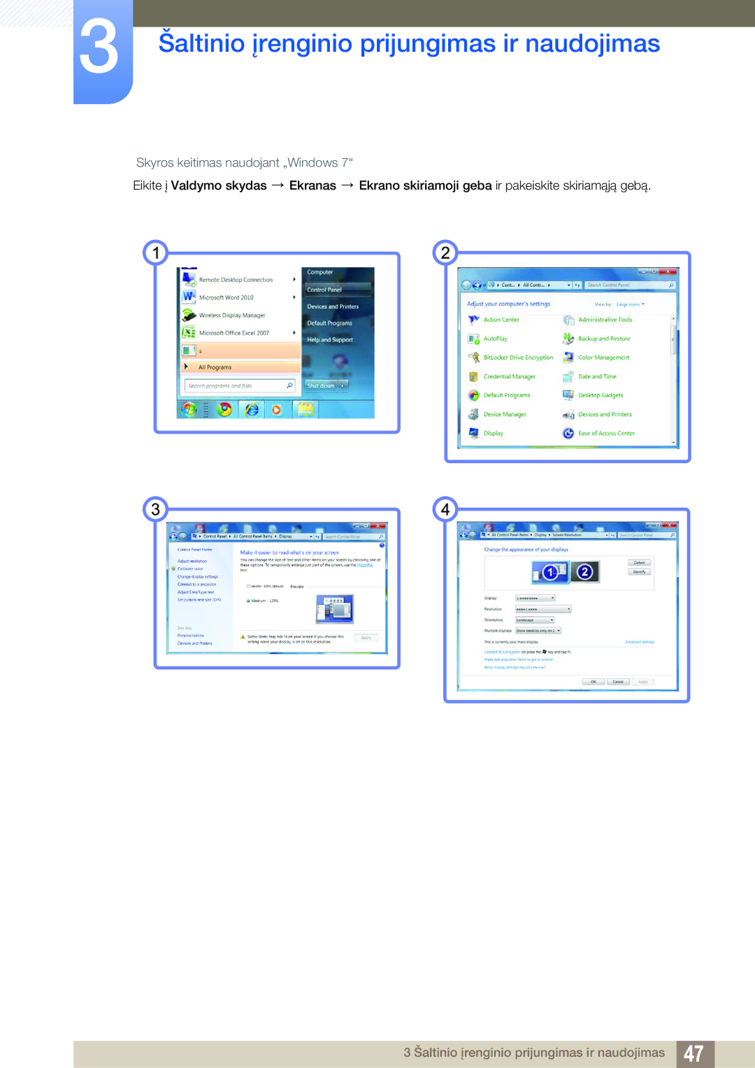 Samsung LF22TOWHBDN/EN manual Skyros keitimas naudojant „Windows 