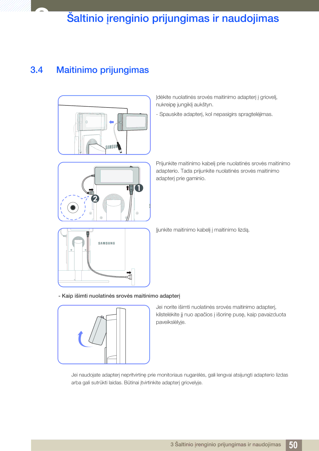 Samsung LF22TOWHBDN/EN manual Maitinimo prijungimas 