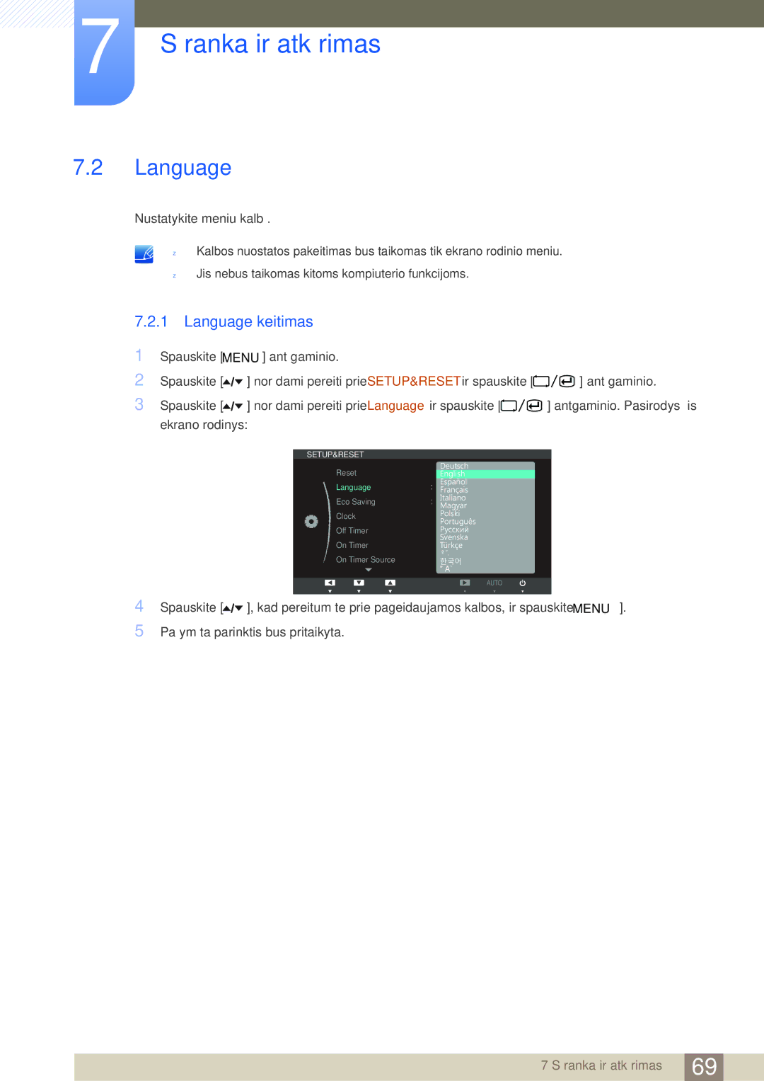 Samsung LF22TOWHBDN/EN manual Language keitimas 