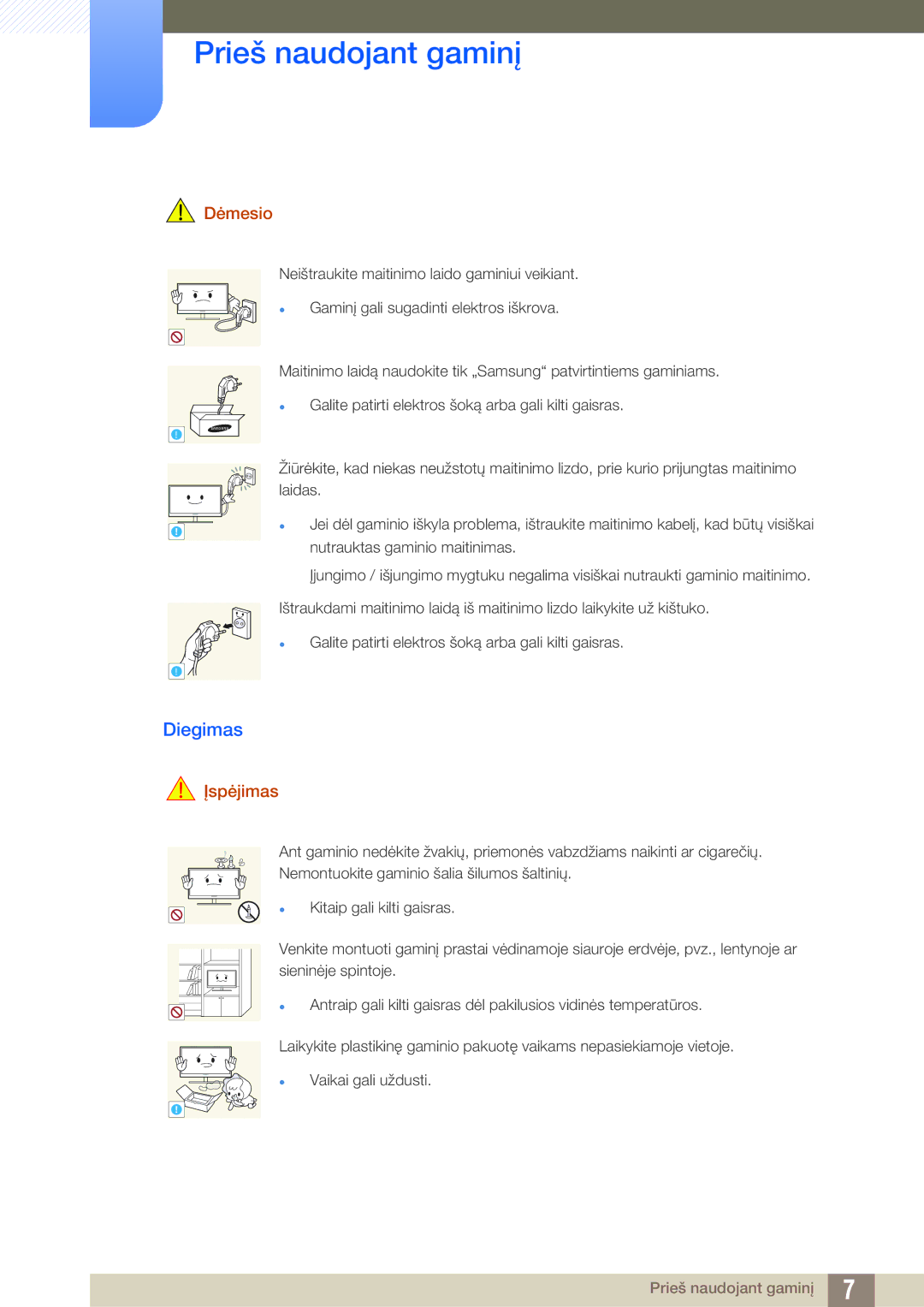 Samsung LF22TOWHBDN/EN manual Diegimas, Dėmesio 