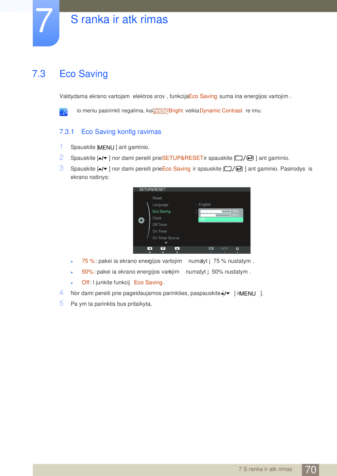 Samsung LF22TOWHBDN/EN manual Eco Saving konfigūravimas 