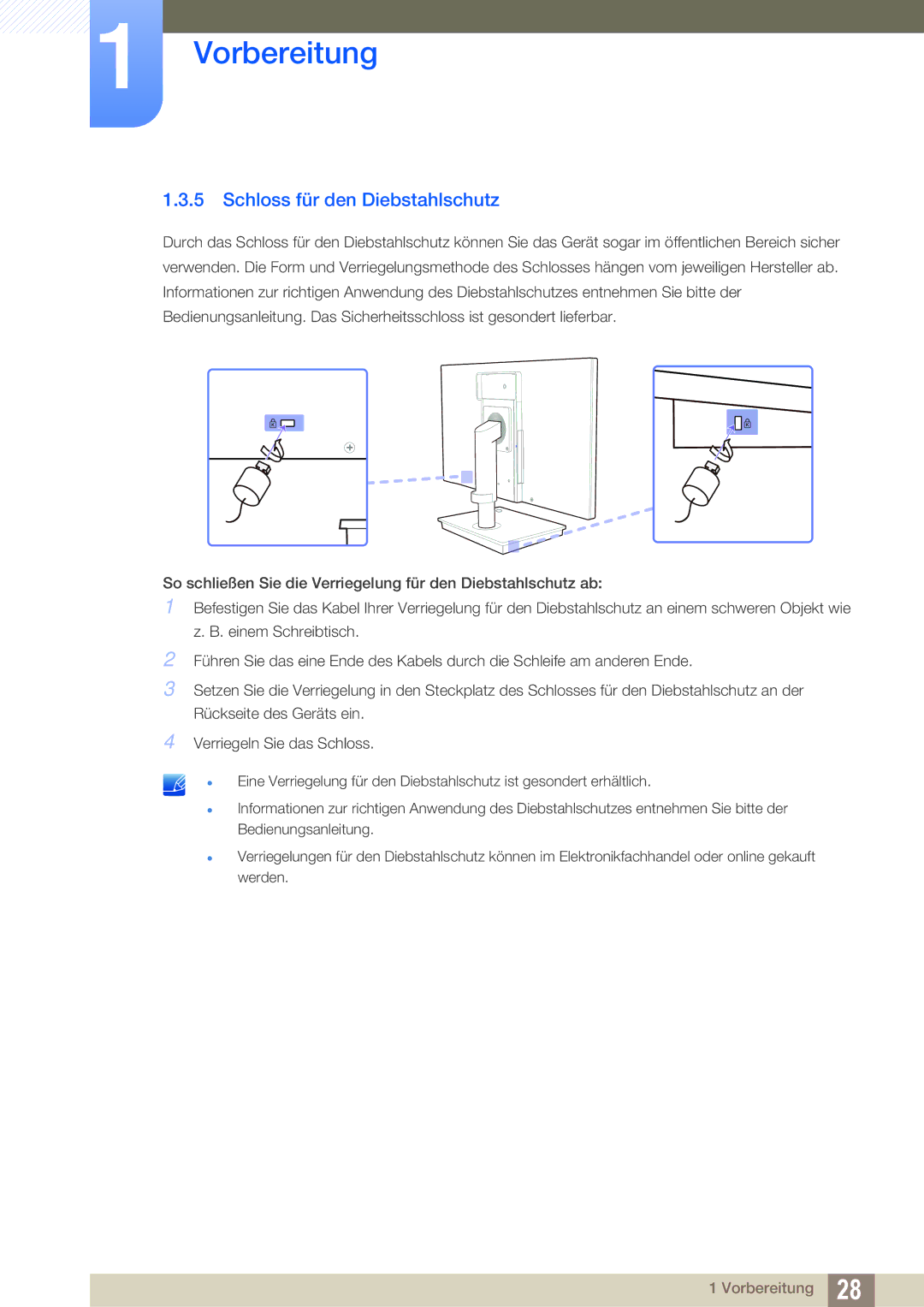 Samsung LF22TSCTBAN/EN manual Schloss für den Diebstahlschutz 