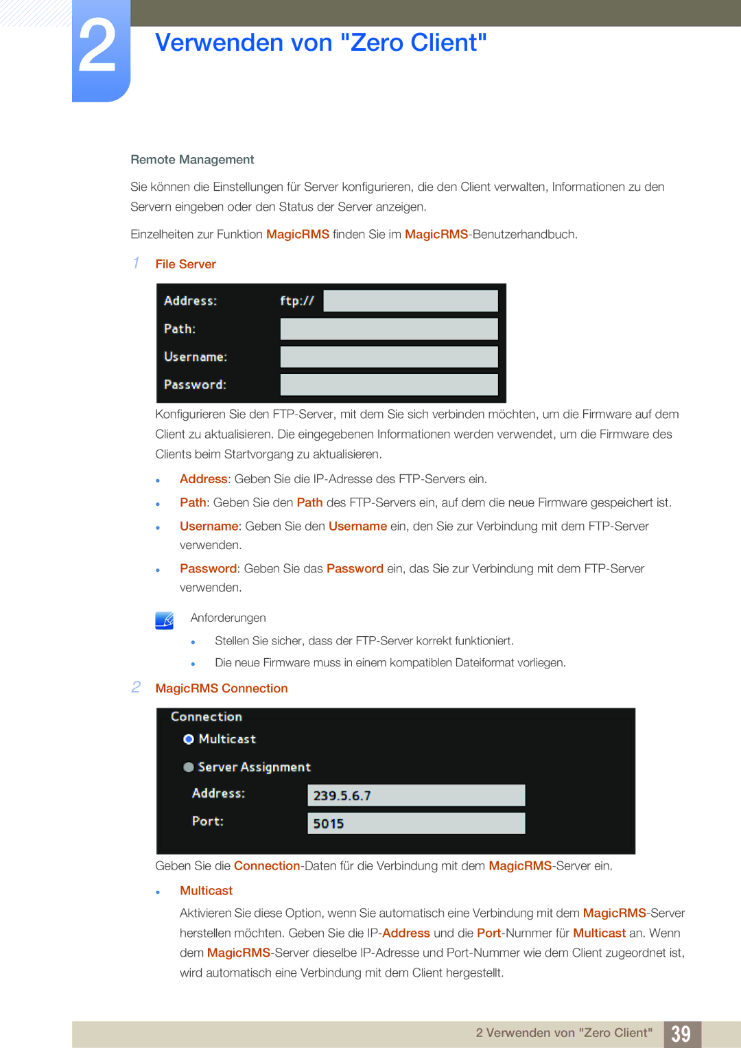 Samsung LF22TSCTBAN/EN manual File Server, MagicRMS Connection,  Multicast 