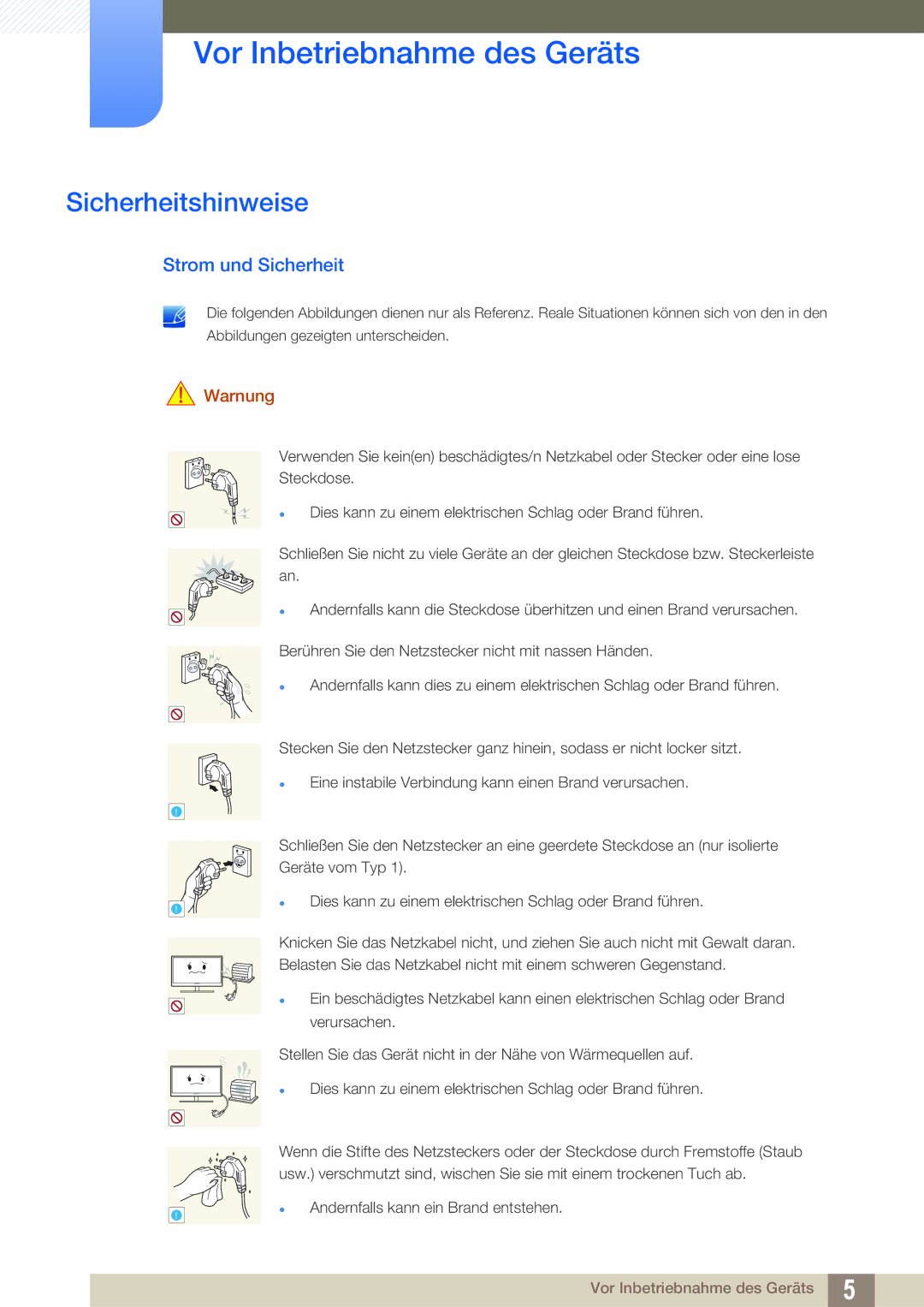 Samsung LF22TSCTBAN/EN manual Sicherheitshinweise, Strom und Sicherheit, Warnung 