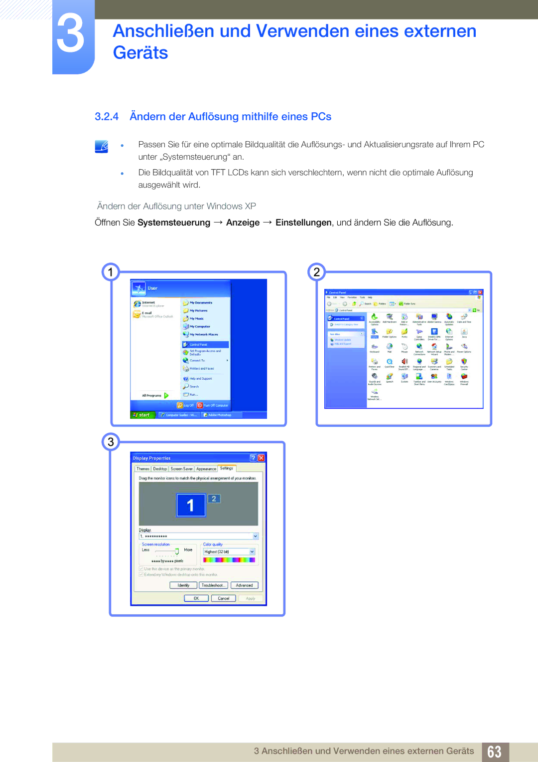 Samsung LF22TSCTBAN/EN manual 4 Ändern der Auflösung mithilfe eines PCs 