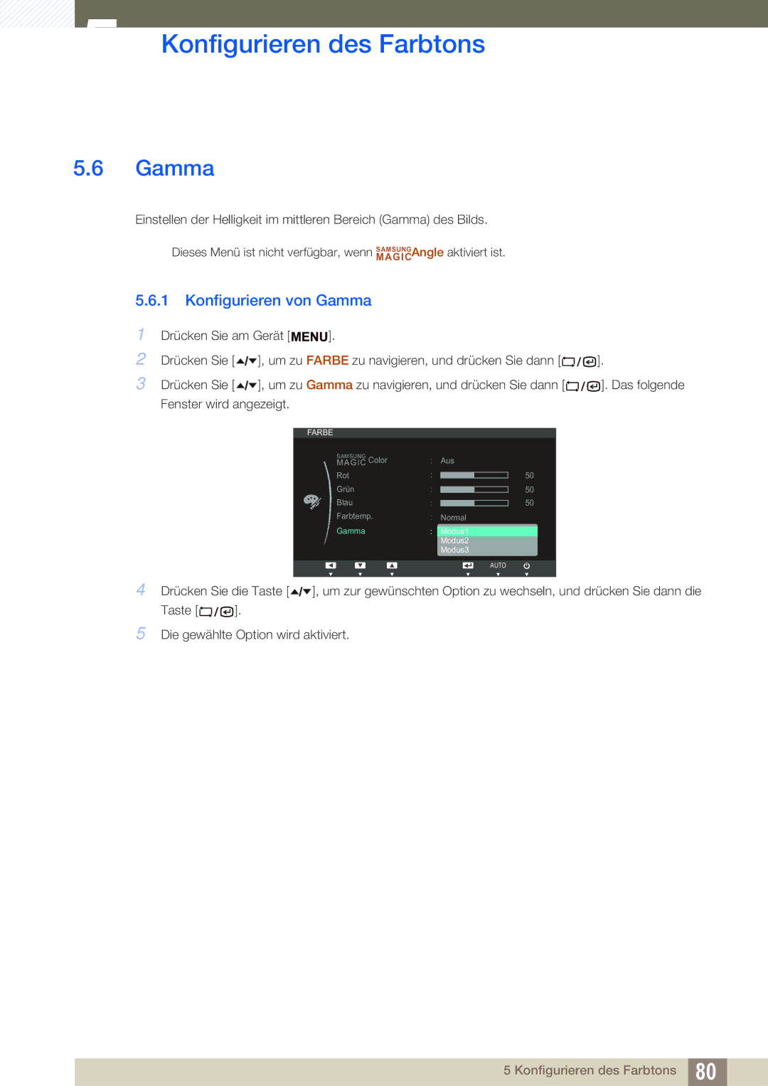 Samsung LF22TSCTBAN/EN manual Konfigurieren von Gamma 