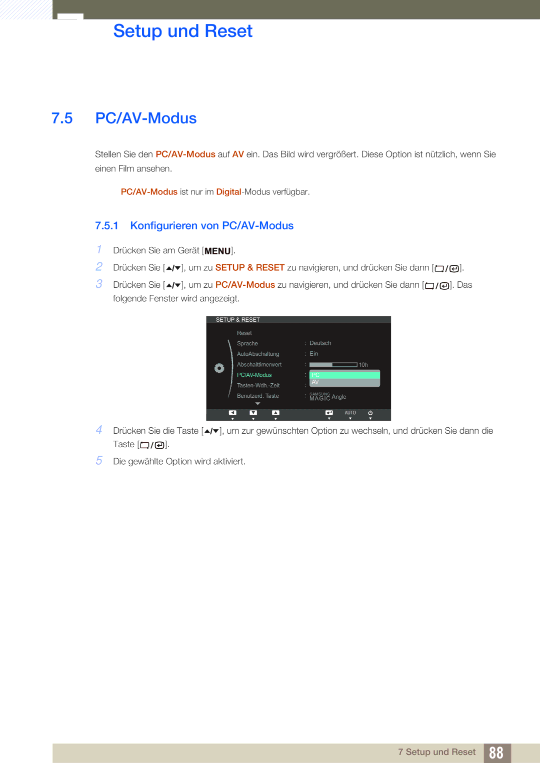 Samsung LF22TSCTBAN/EN manual Konfigurieren von PC/AV-Modus 