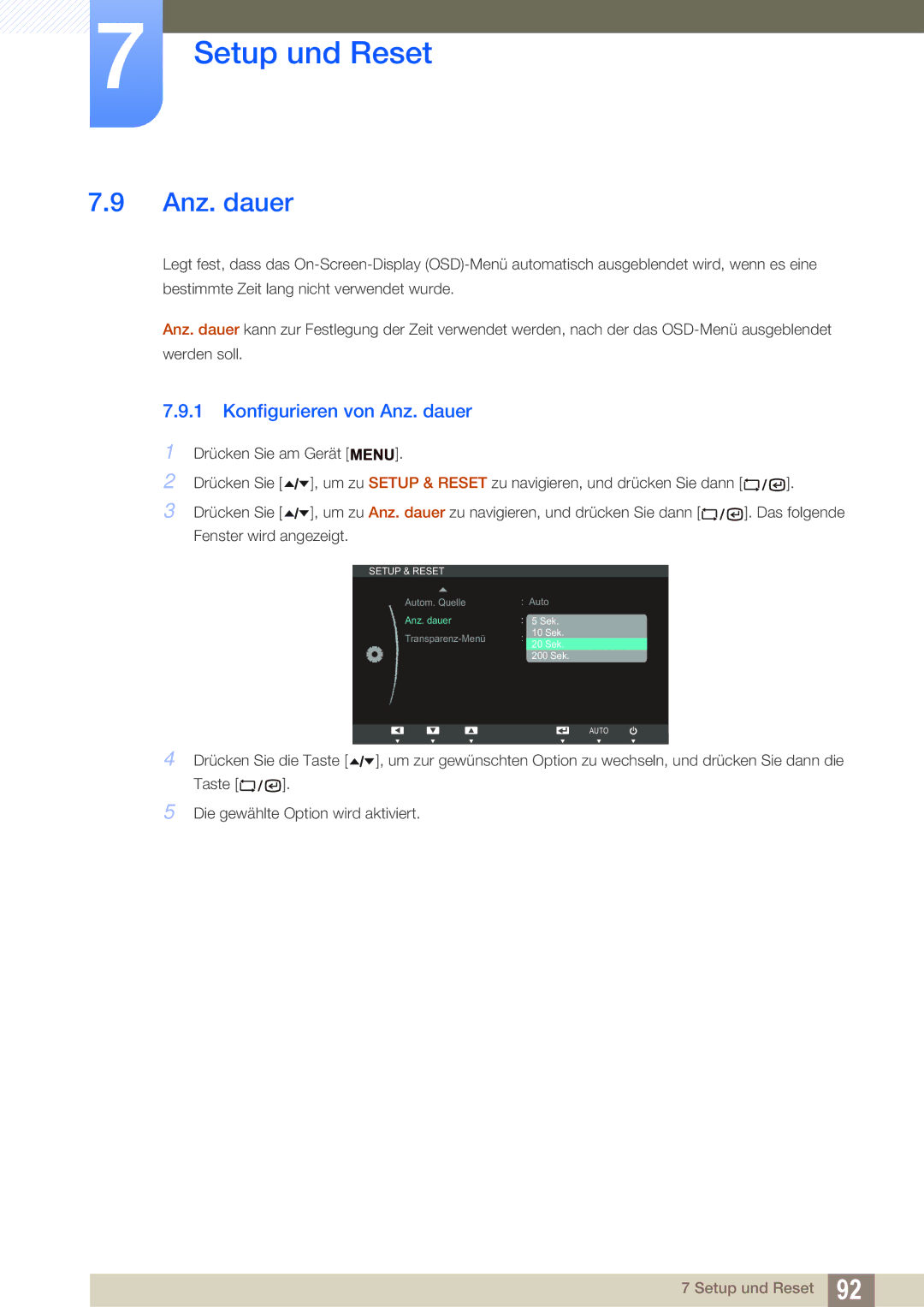 Samsung LF22TSCTBAN/EN manual Konfigurieren von Anz. dauer 