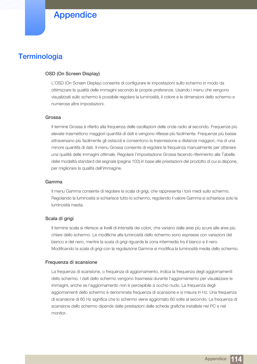 Samsung LF24FN1PFBZXEN, LF22FN1PFBZXEN manual Terminologia, OSD On Screen Display 