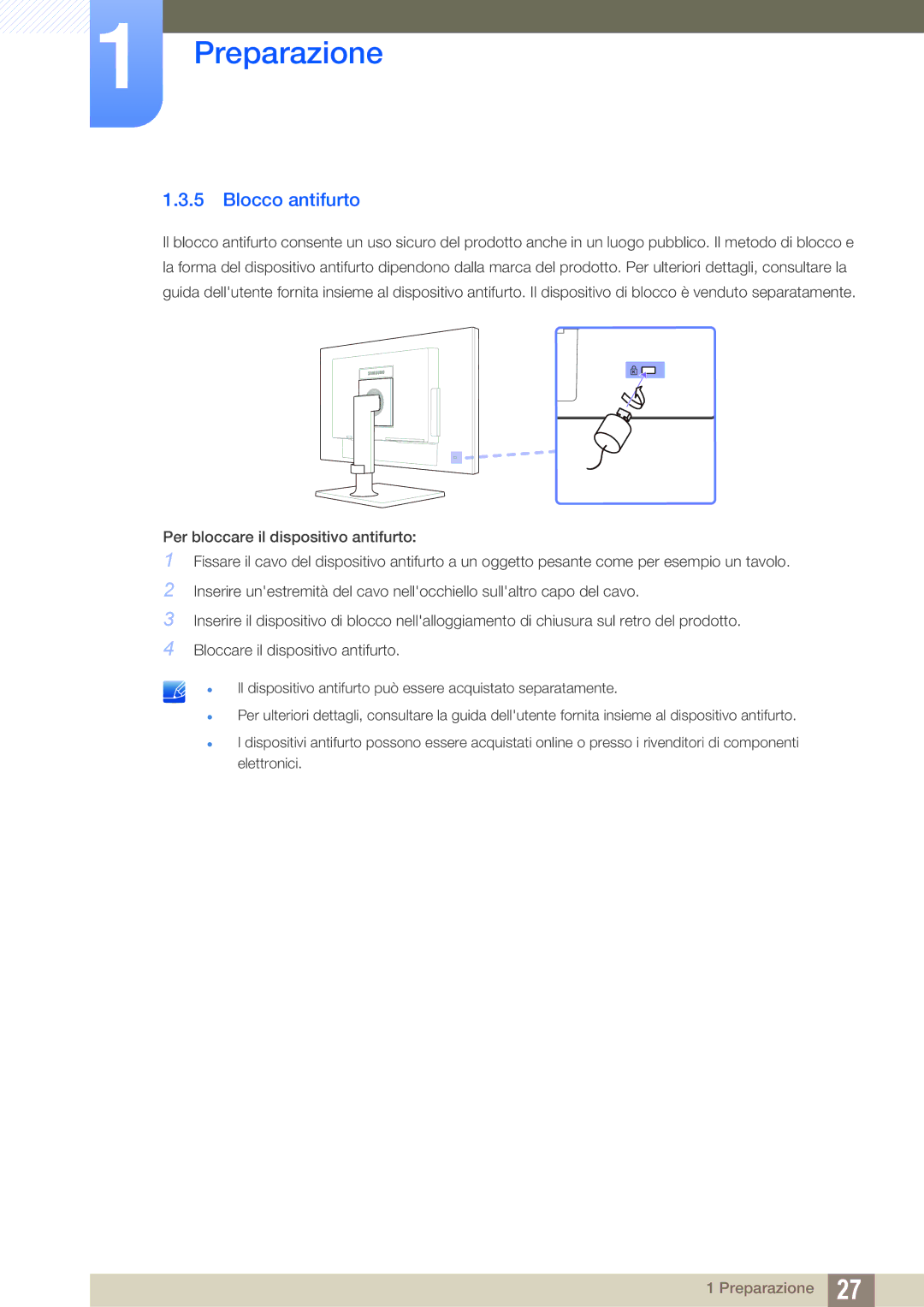 Samsung LF22FN1PFBZXEN, LF24FN1PFBZXEN manual Blocco antifurto 