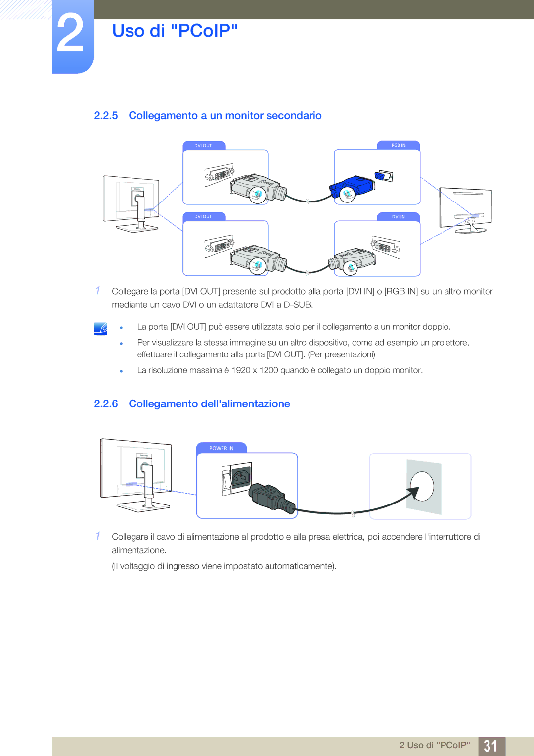 Samsung LF22FN1PFBZXEN, LF24FN1PFBZXEN manual Collegamento a un monitor secondario, Collegamento dellalimentazione 