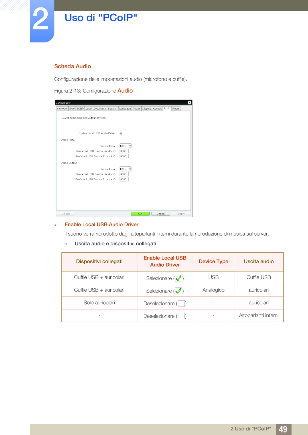 Samsung LF22FN1PFBZXEN, LF24FN1PFBZXEN manual Scheda Audio,  Enable Local USB Audio Driver, Enable Local USB Device Type 
