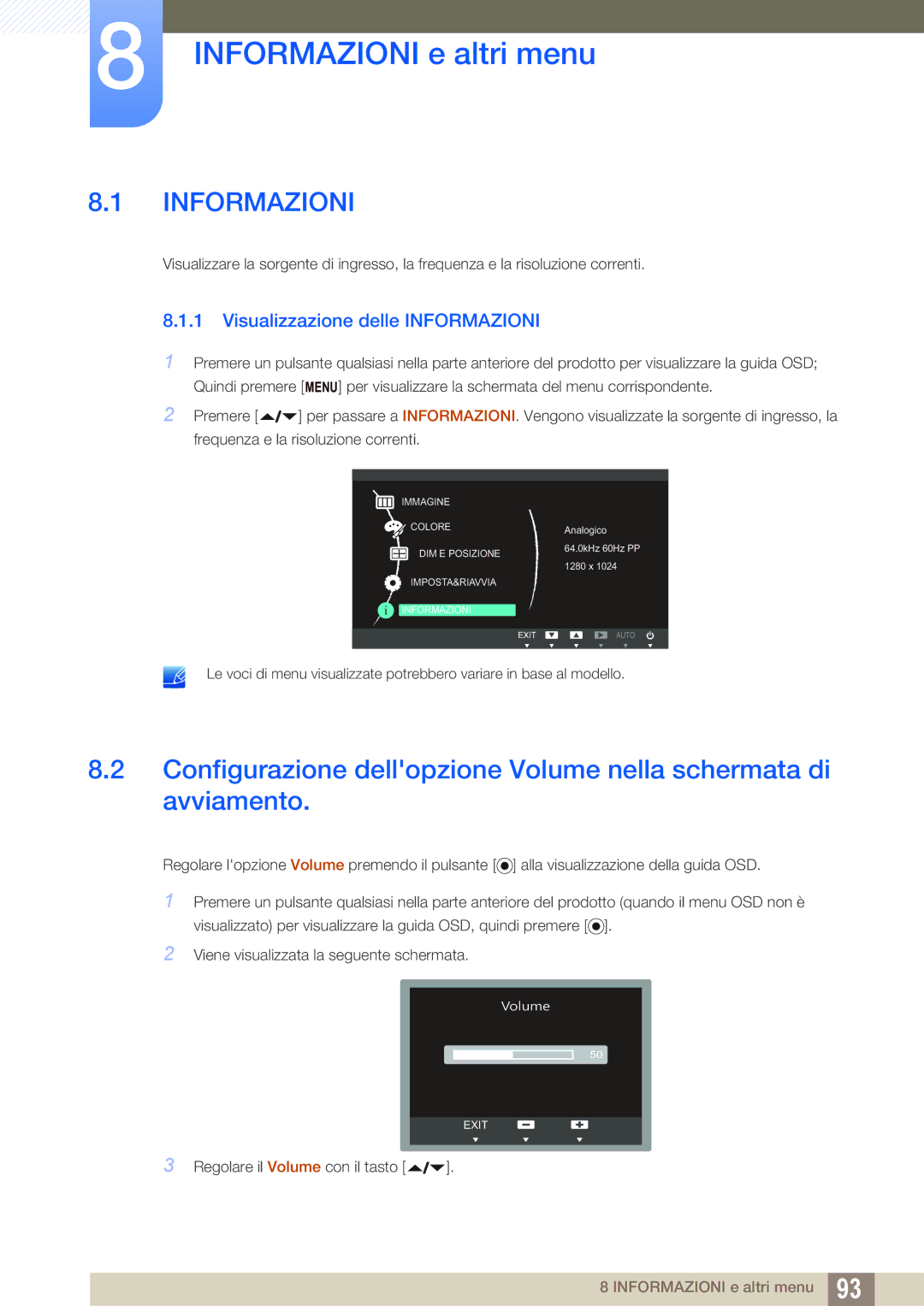 Samsung LF22FN1PFBZXEN, LF24FN1PFBZXEN manual Informazioni e altri menu, Visualizzazione delle Informazioni 