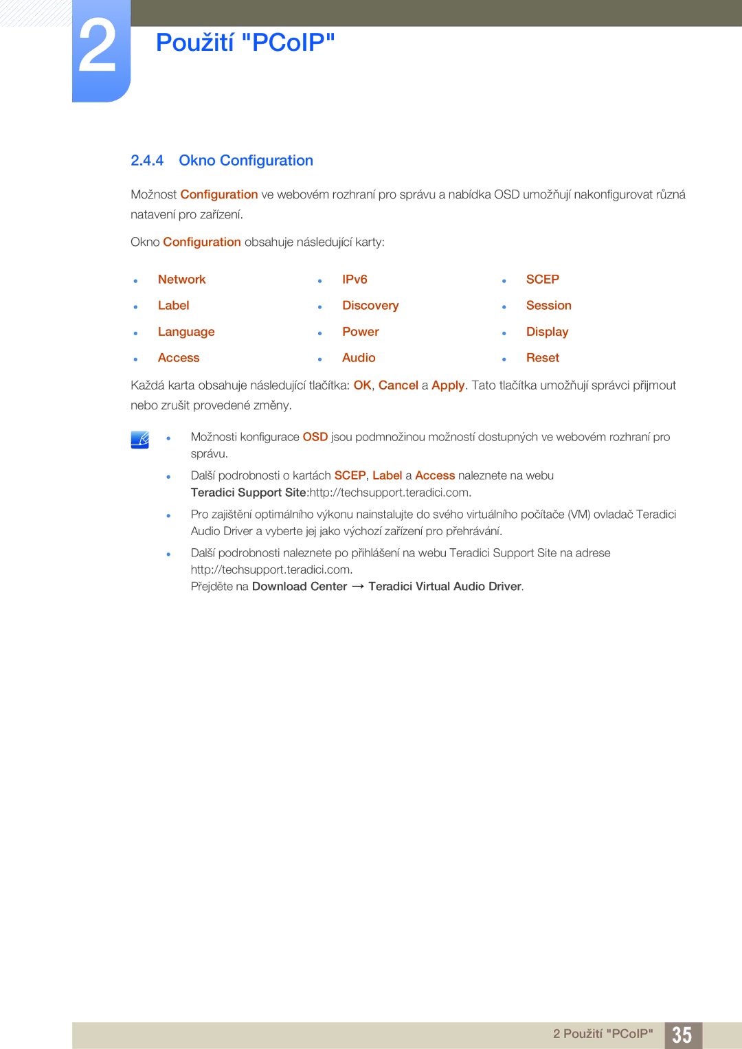 Samsung LF22FN1PFBZXEN Okno Configuration, Network Label Language Access IPv6 Discovery Power Audio, Session Display Reset 