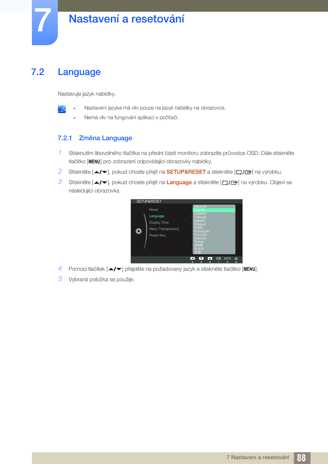 Samsung LF24FN1PFBZXEN, LF22FN1PFBZXEN manual 1 Změna Language 