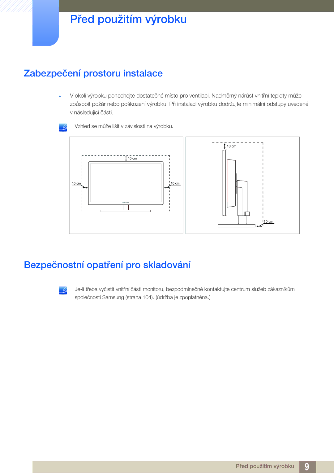 Samsung LF22FN1PFBZXEN, LF24FN1PFBZXEN manual Zabezpečení prostoru instalace, Bezpečnostní opatření pro skladování 