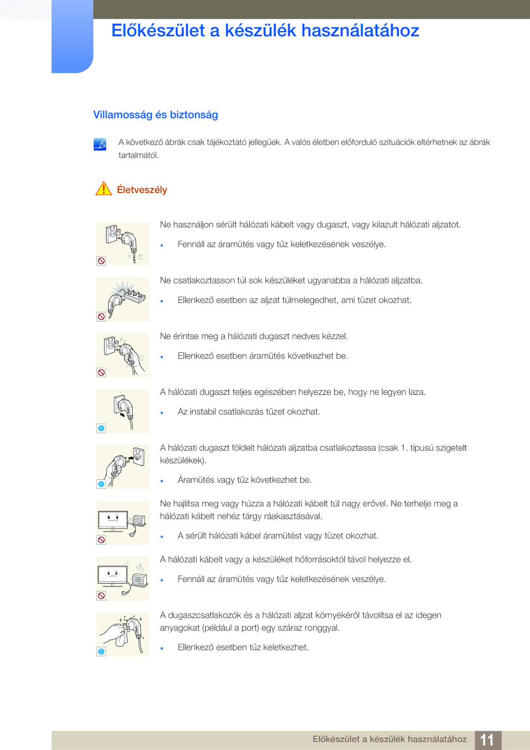 Samsung LF22FN1PFBZXEN, LF24FN1PFBZXEN manual Villamosság és biztonság, Életveszély 