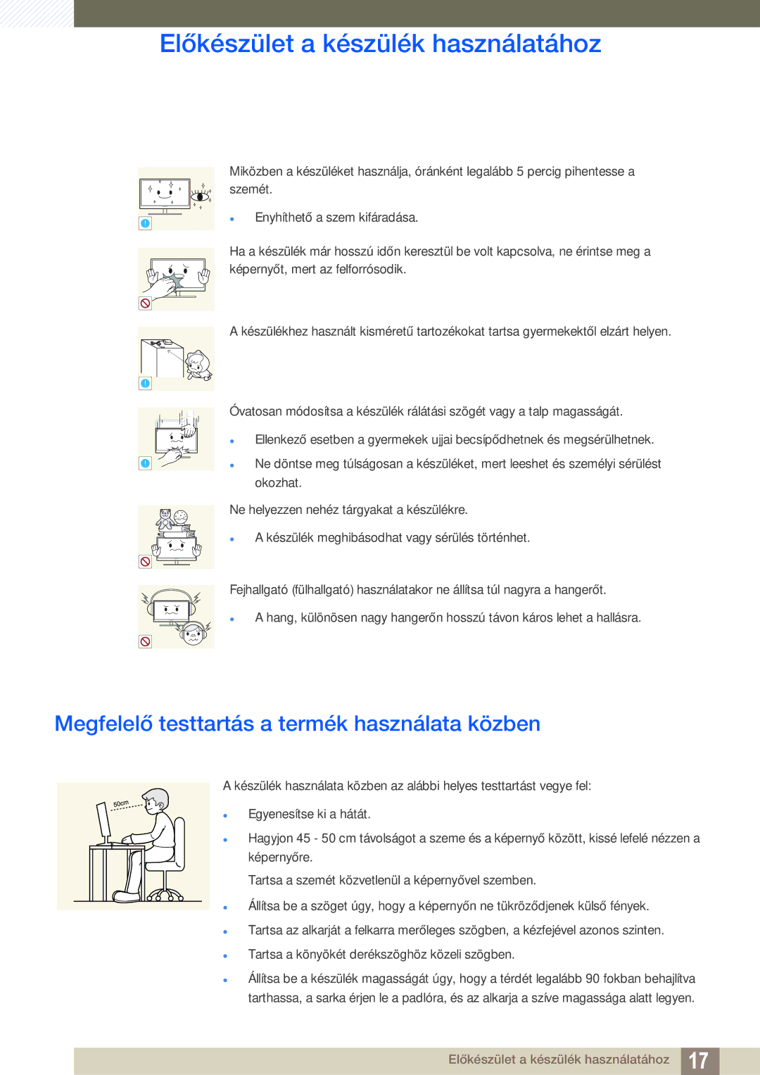 Samsung LF22FN1PFBZXEN, LF24FN1PFBZXEN manual Megfelelő testtartás a termék használata közben 