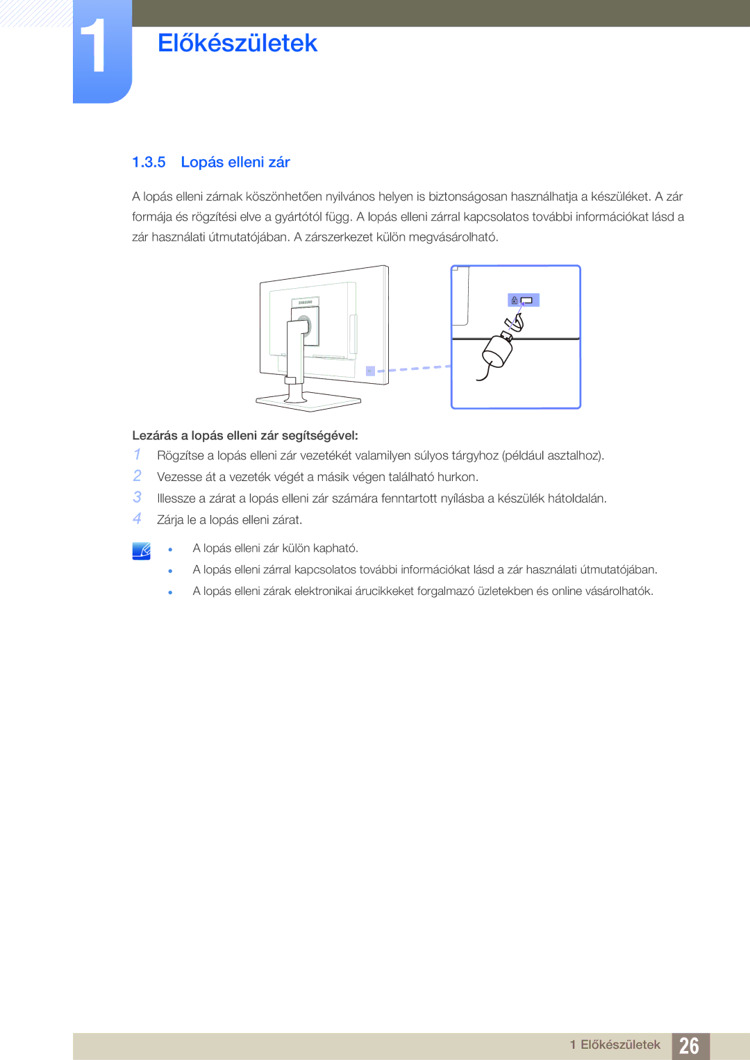 Samsung LF24FN1PFBZXEN, LF22FN1PFBZXEN manual 5 Lopás elleni zár 