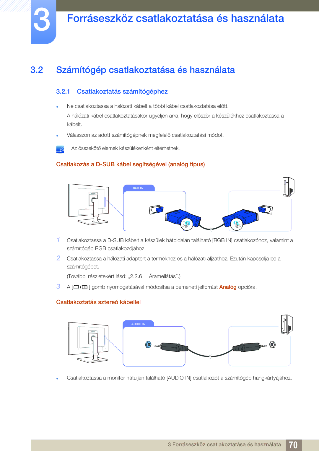 Samsung LF24FN1PFBZXEN, LF22FN1PFBZXEN manual Számítógép csatlakoztatása és használata, Csatlakoztatás számítógéphez 