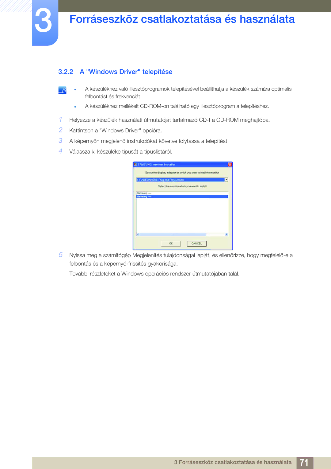 Samsung LF22FN1PFBZXEN, LF24FN1PFBZXEN manual Windows Driver telepítése 