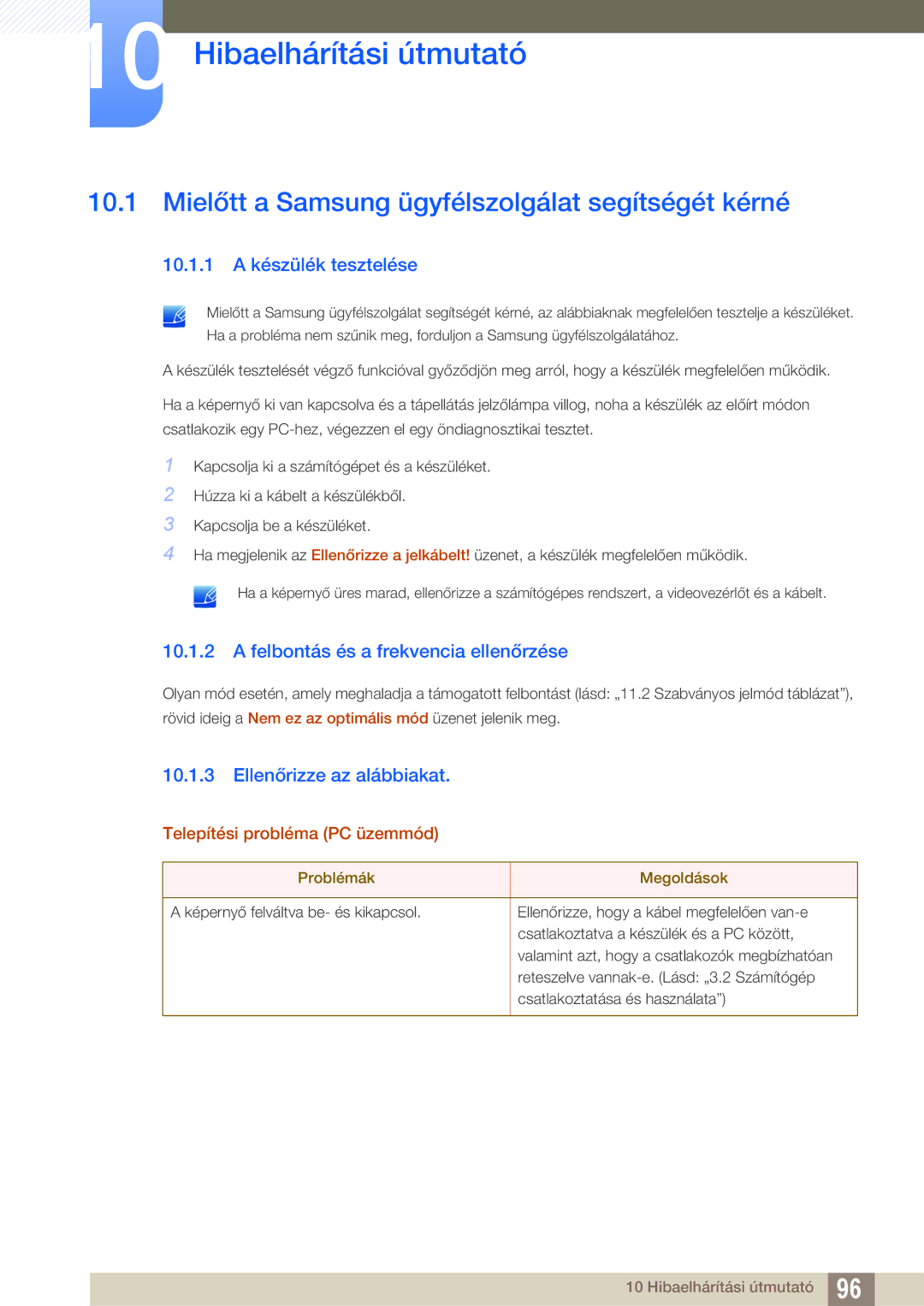 Samsung LF24FN1PFBZXEN, LF22FN1PFBZXEN manual Hibaelhárítási útmutató, Mielőtt a Samsung ügyfélszolgálat segítségét kérné 