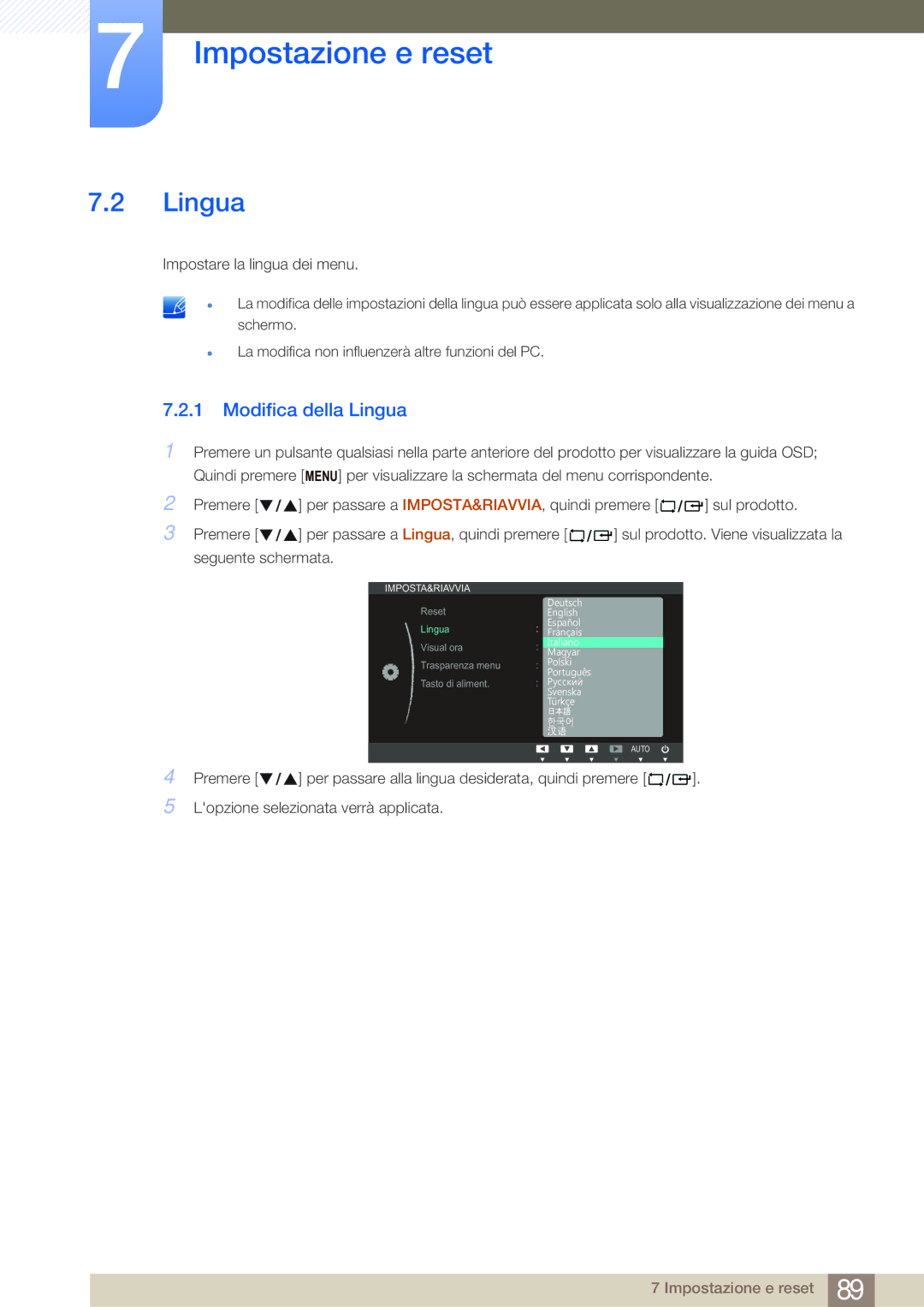 Samsung LF24FN1PFBZXEN manual Modifica della Lingua 