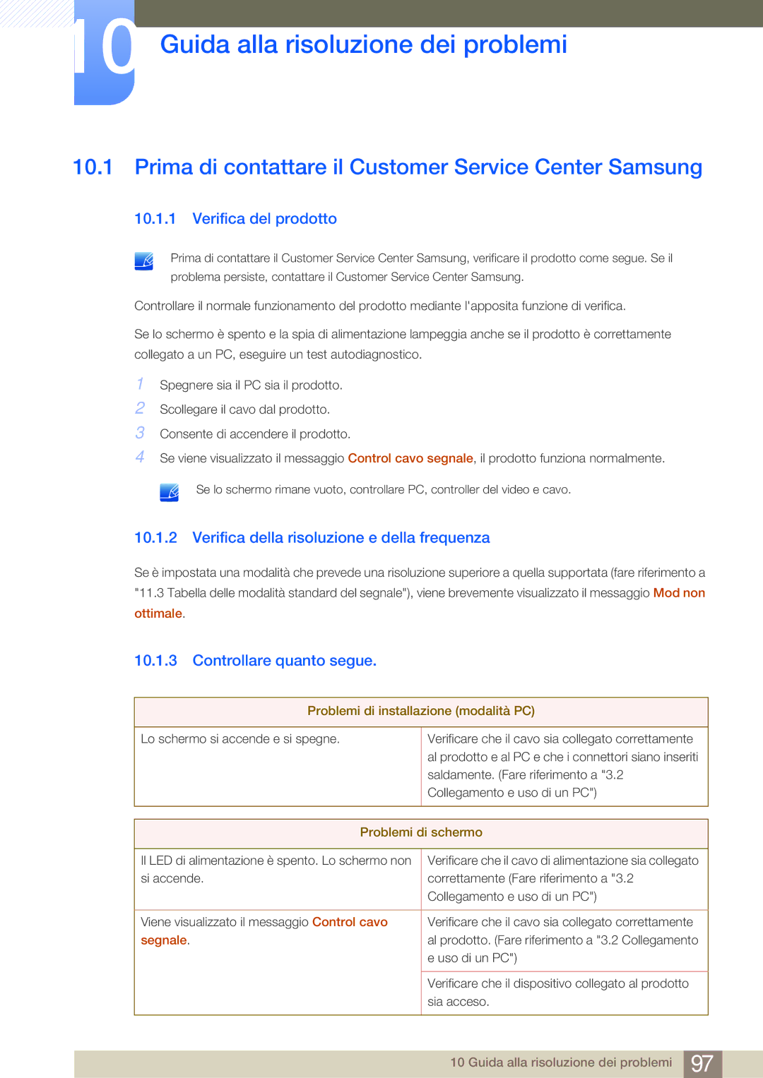 Samsung LF24FN1PFBZXEN manual Guida alla risoluzione dei problemi, Prima di contattare il Customer Service Center Samsung 