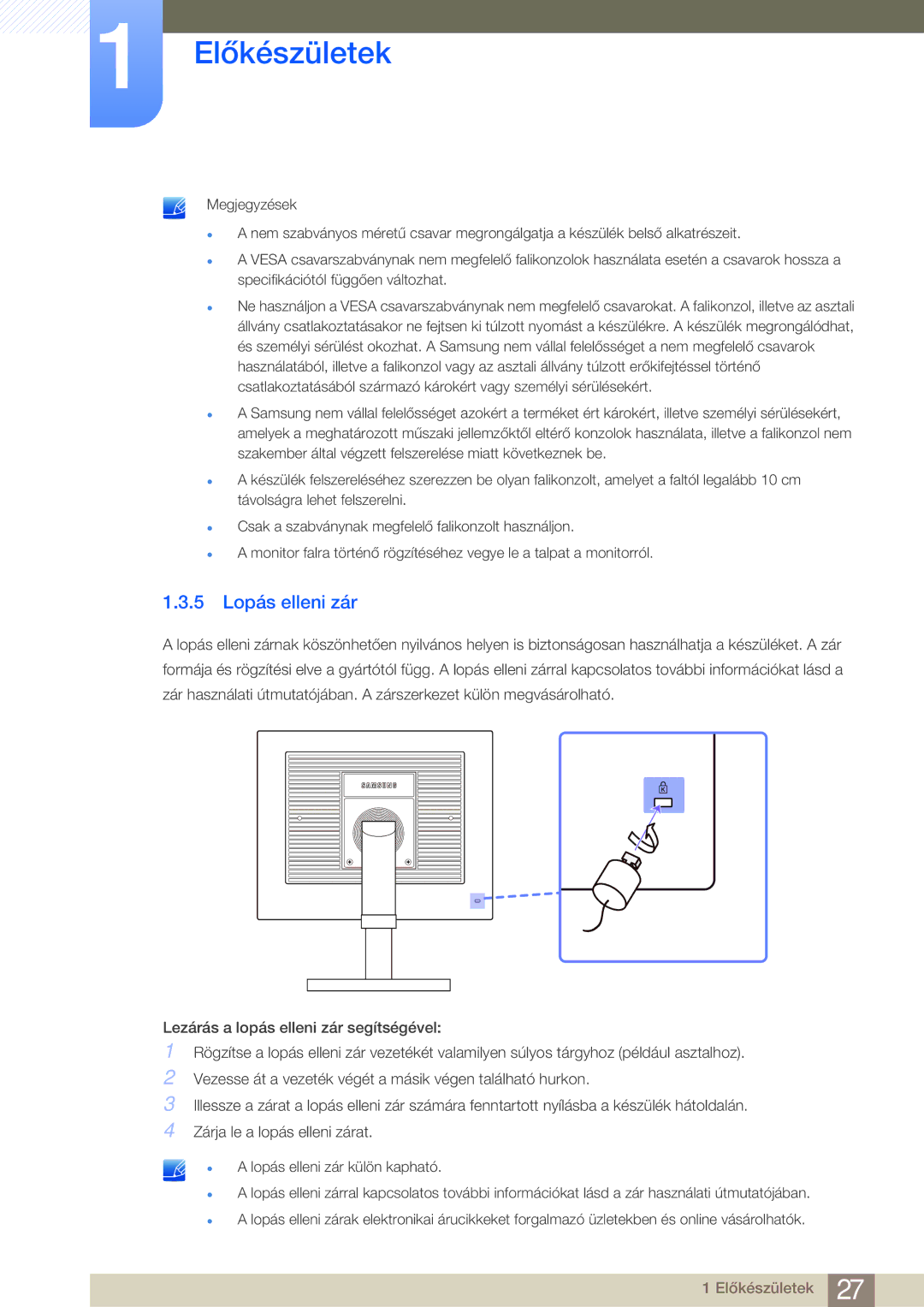 Samsung LF24FN1PFBZXEN manual 5 Lopás elleni zár 