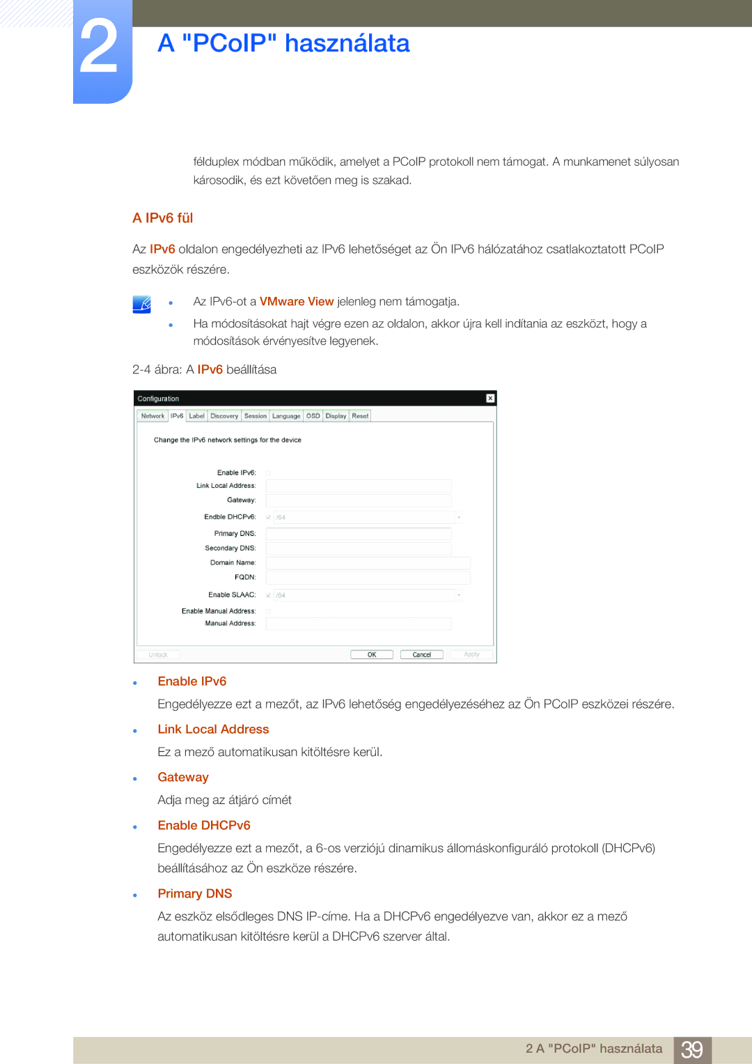 Samsung LF24FN1PFBZXEN manual IPv6 fül, Enable IPv6, Enable DHCPv6, Primary DNS 