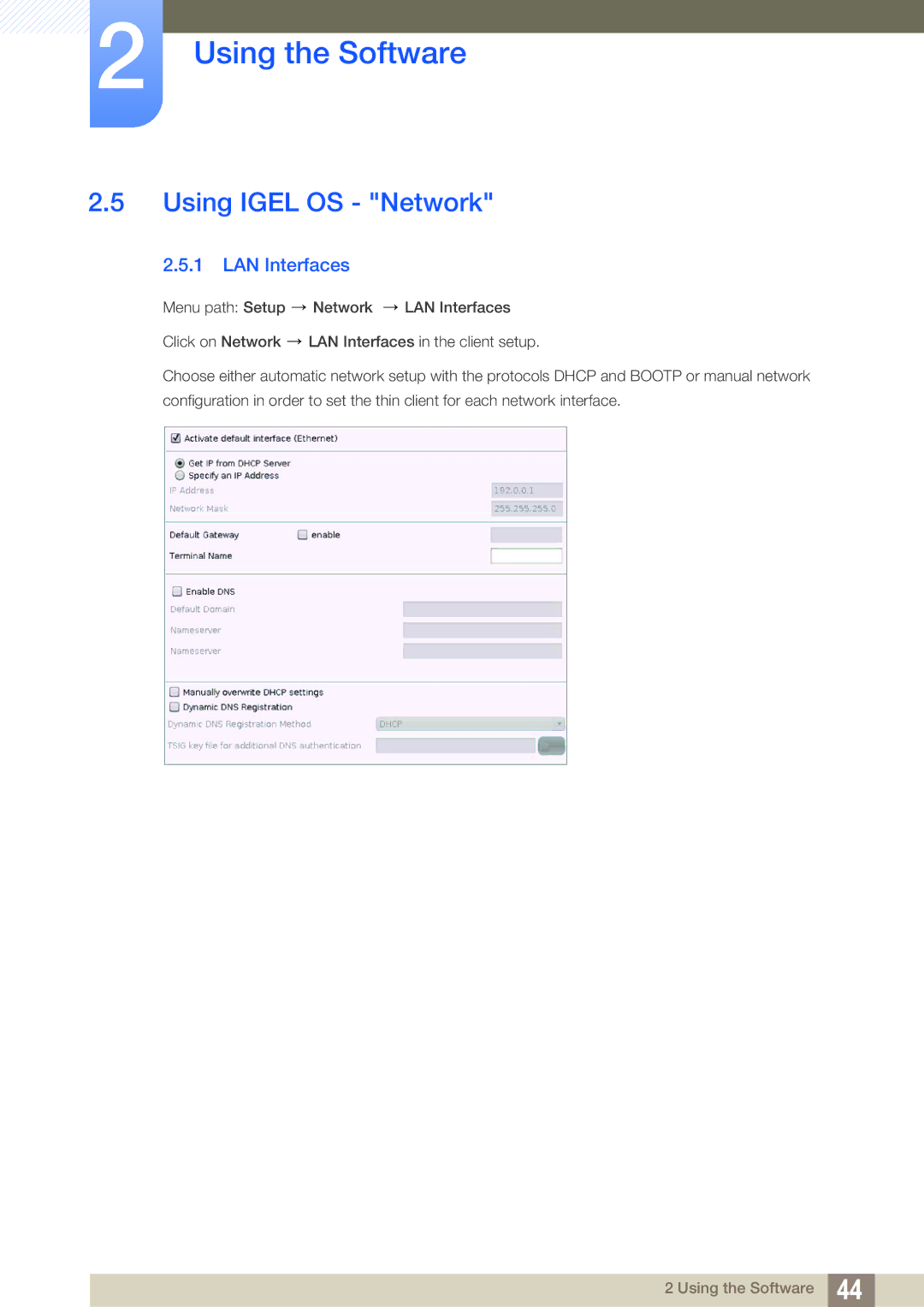 Samsung LF24FT1LFGZXEN, LF22FT1LFGZXEN manual Using Igel OS Network, LAN Interfaces 