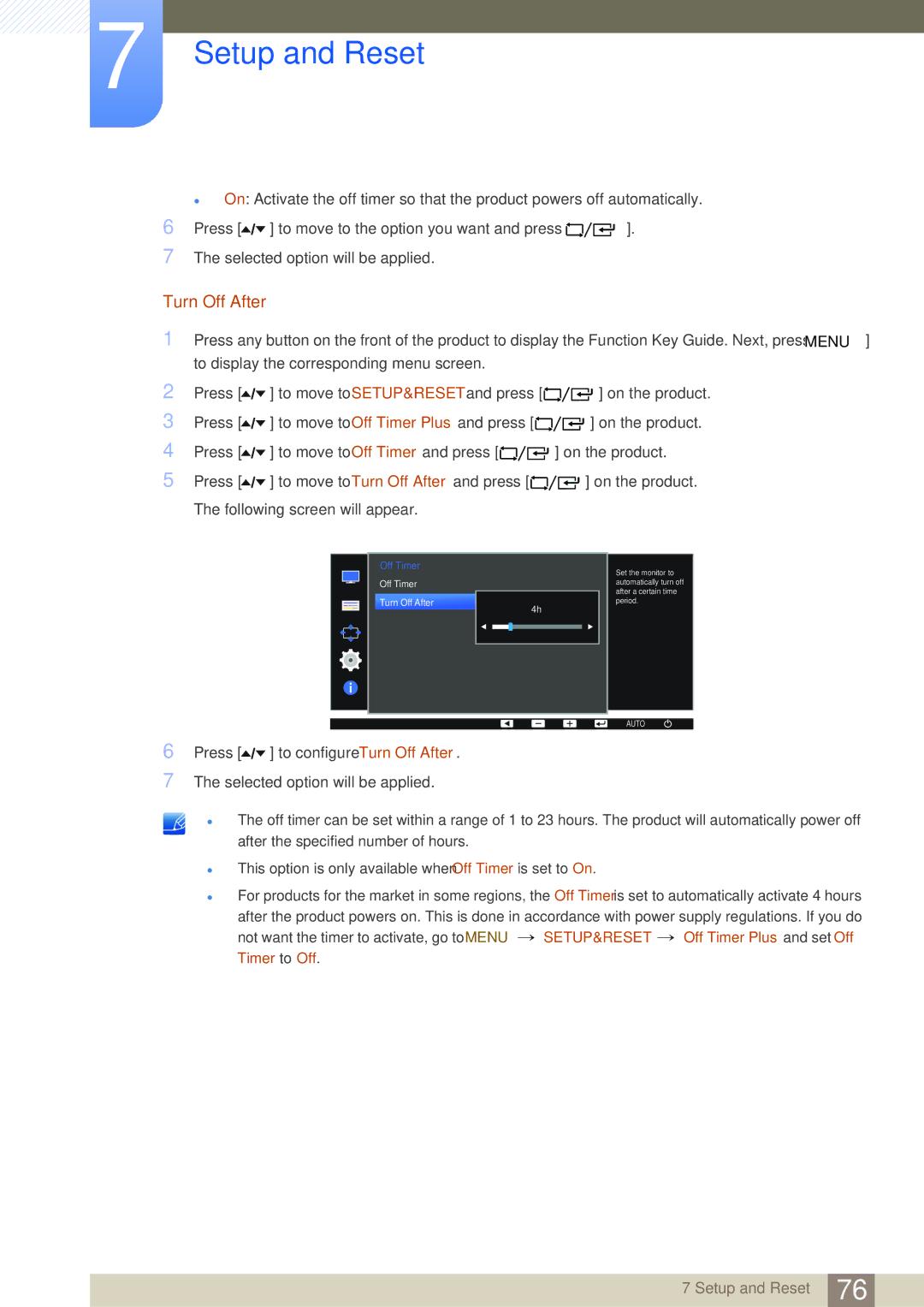 Samsung LF24FT1LFGZXEN, LF22FT1LFGZXEN manual Turn Off After, Off Timer 