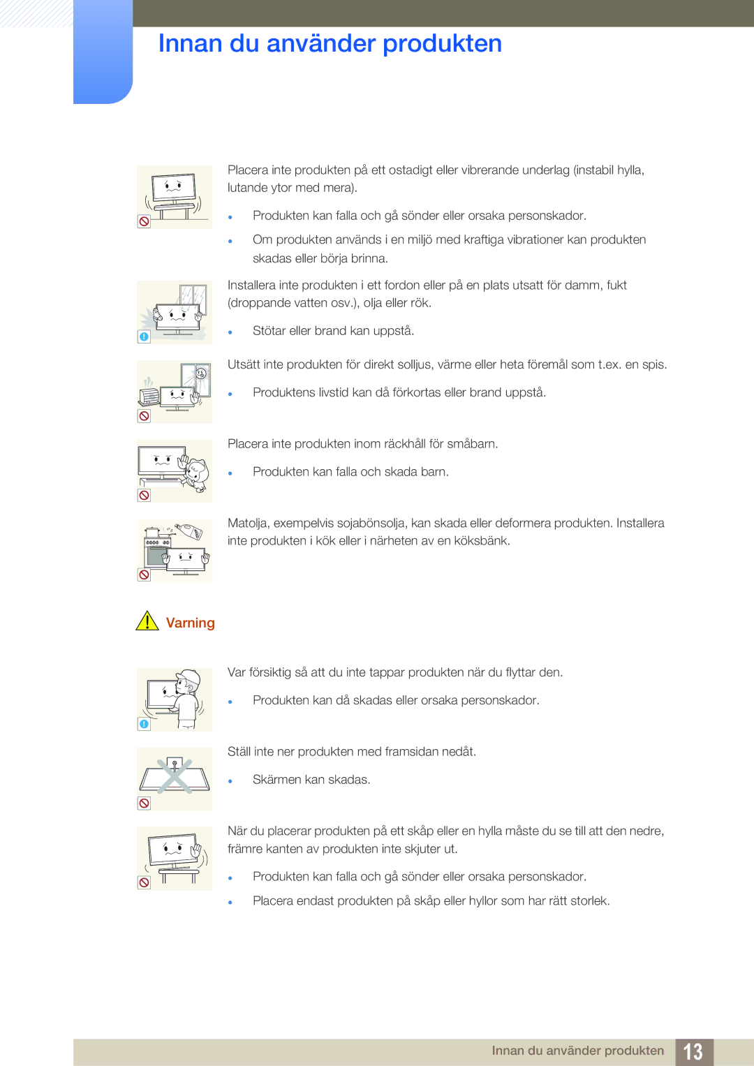 Samsung LF22FT1LFGZXEN, LF24FT1LFGZXEN manual Stötar eller brand kan uppstå 