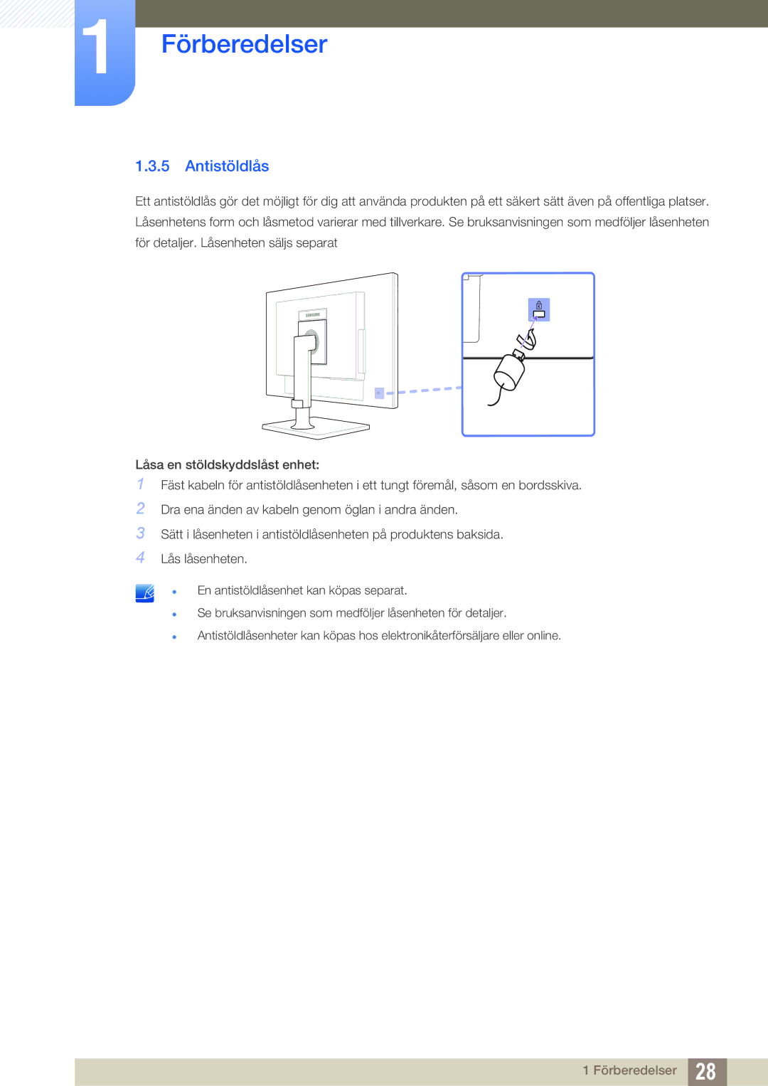 Samsung LF24FT1LFGZXEN, LF22FT1LFGZXEN manual Antistöldlås 