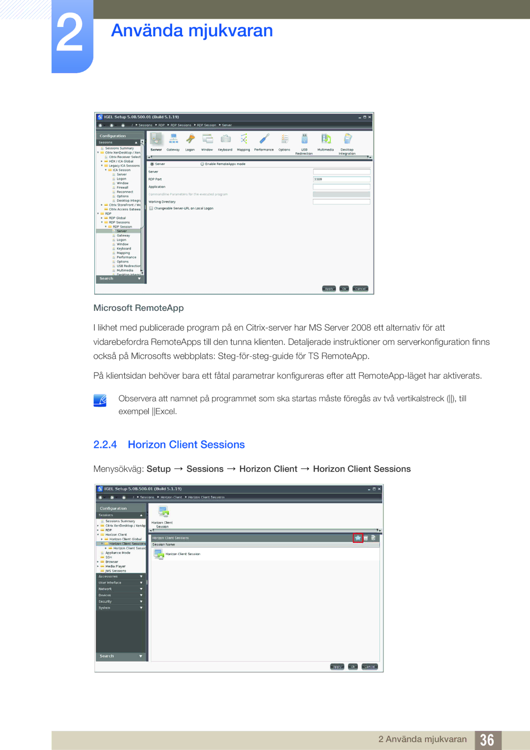 Samsung LF24FT1LFGZXEN, LF22FT1LFGZXEN manual Horizon Client Sessions, Microsoft RemoteApp 