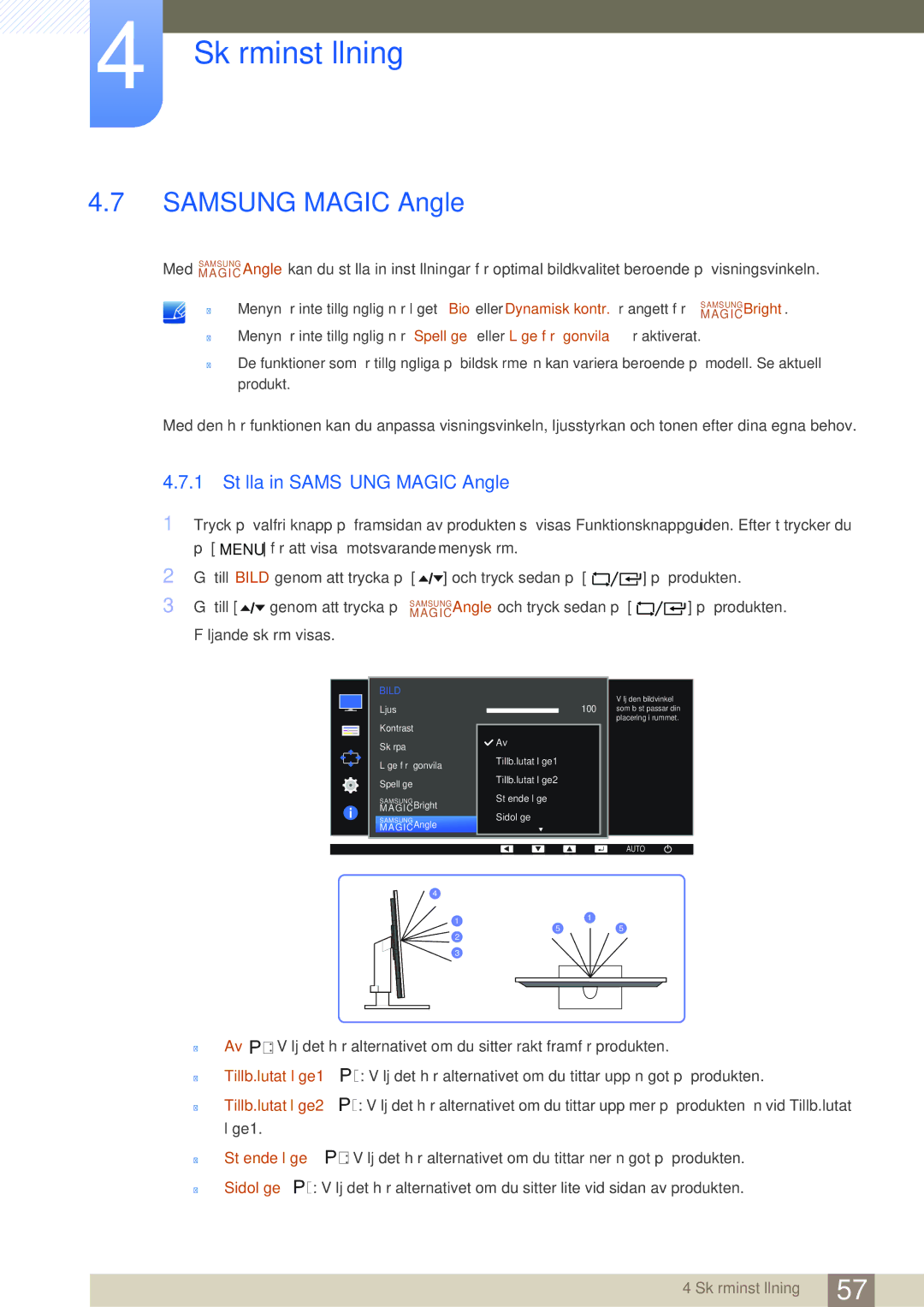 Samsung LF22FT1LFGZXEN, LF24FT1LFGZXEN manual 1 Ställa in Samsung Magic Angle 