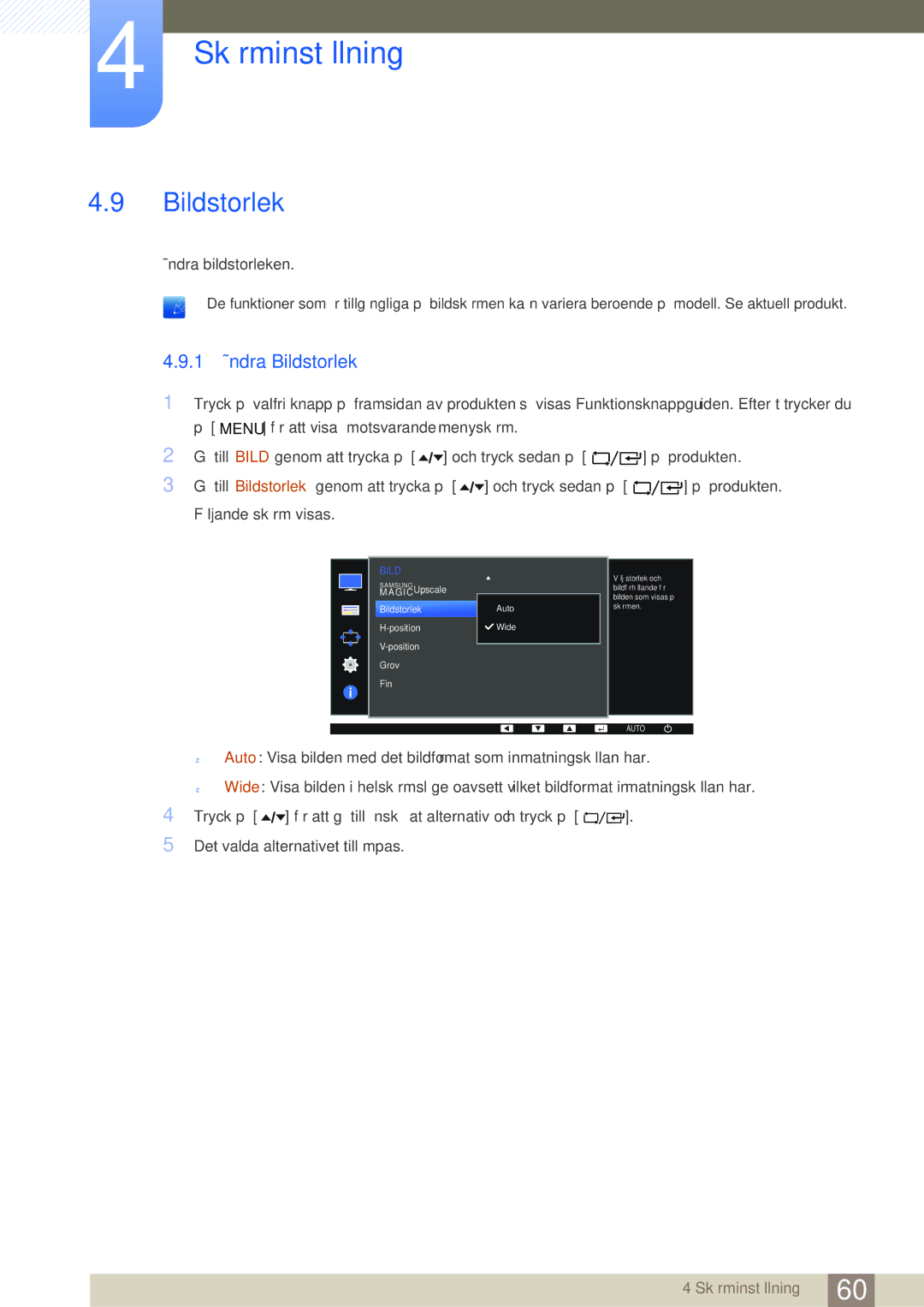 Samsung LF24FT1LFGZXEN, LF22FT1LFGZXEN manual 1 Ändra Bildstorlek 