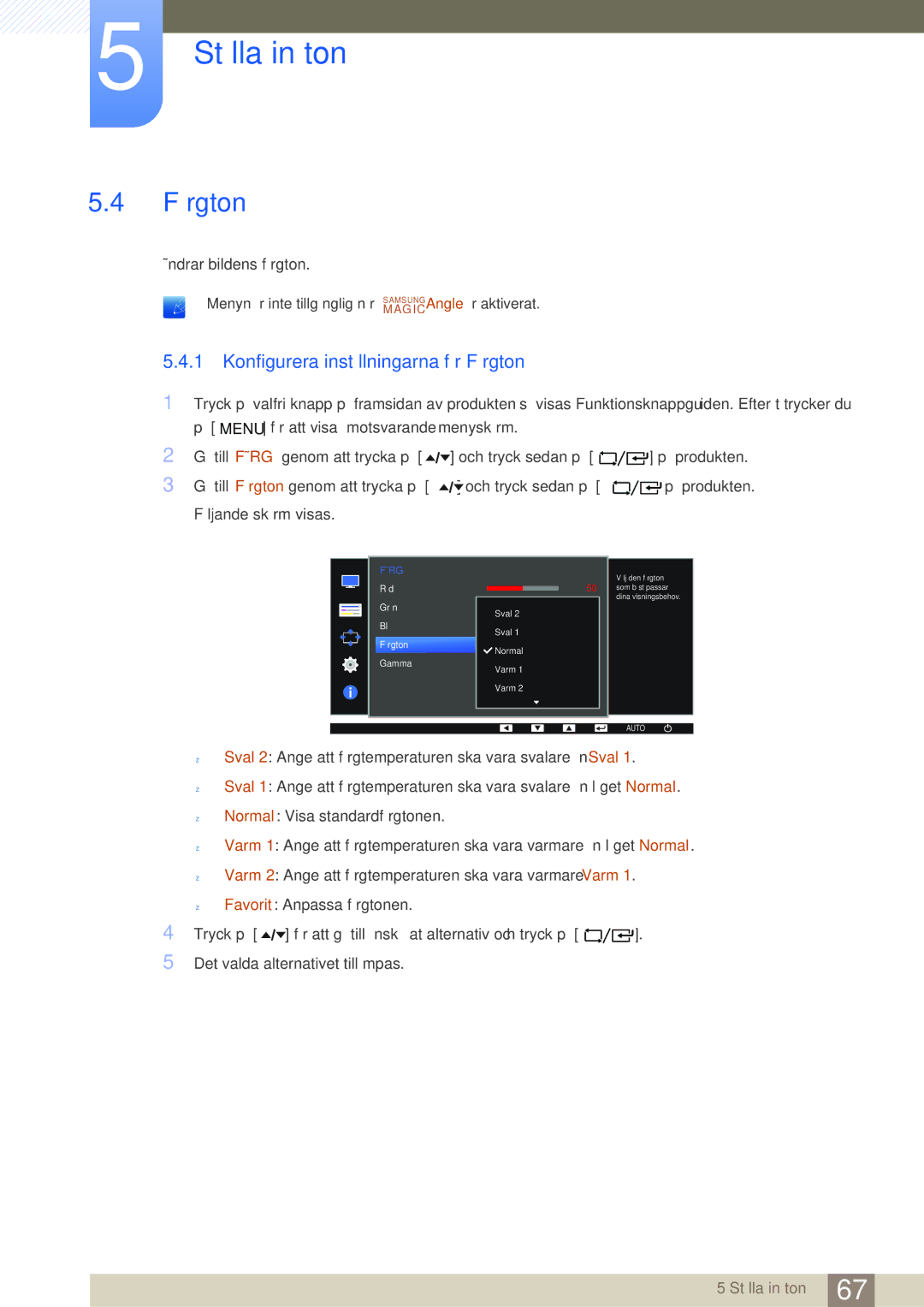 Samsung LF22FT1LFGZXEN, LF24FT1LFGZXEN manual Konfigurera inställningarna för Färgton 