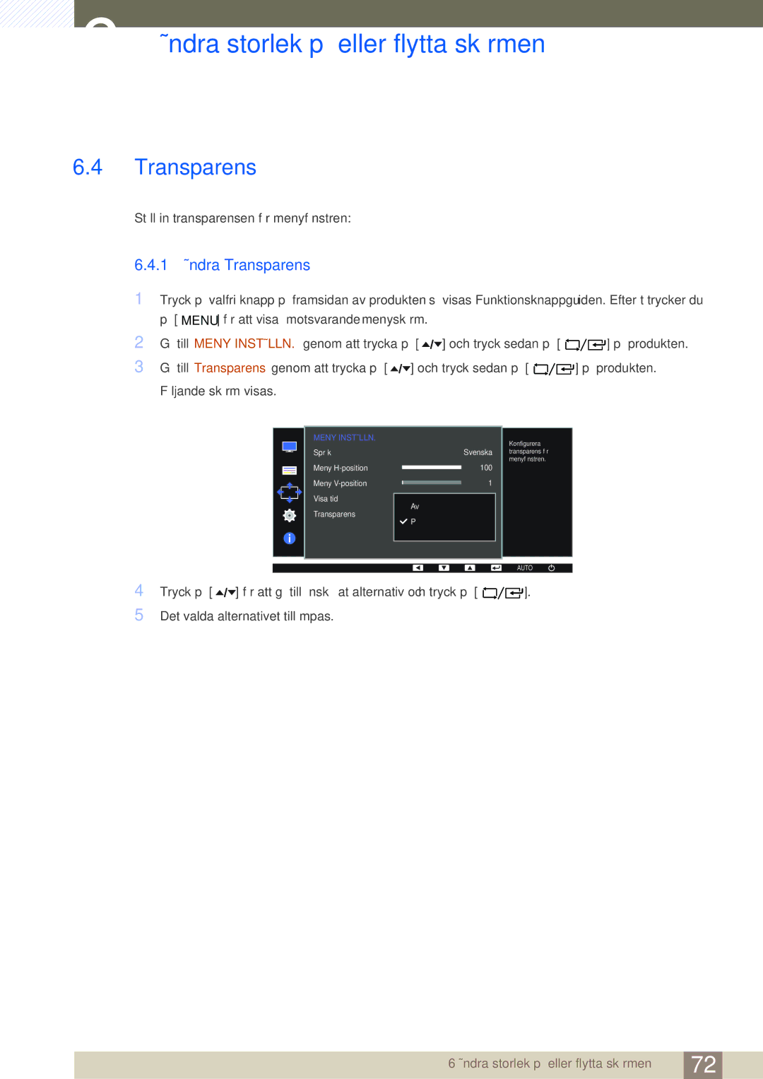 Samsung LF24FT1LFGZXEN, LF22FT1LFGZXEN manual 1 Ändra Transparens 