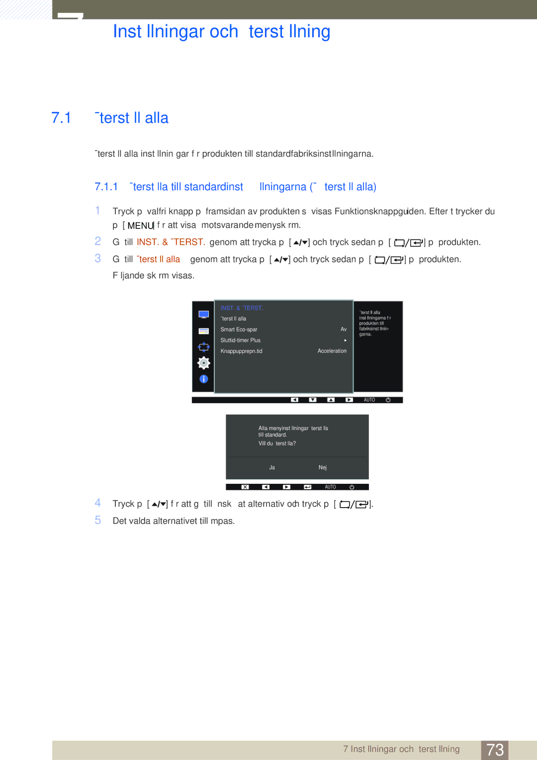 Samsung LF22FT1LFGZXEN, LF24FT1LFGZXEN manual Inställningar och återställning, Återställ alla 