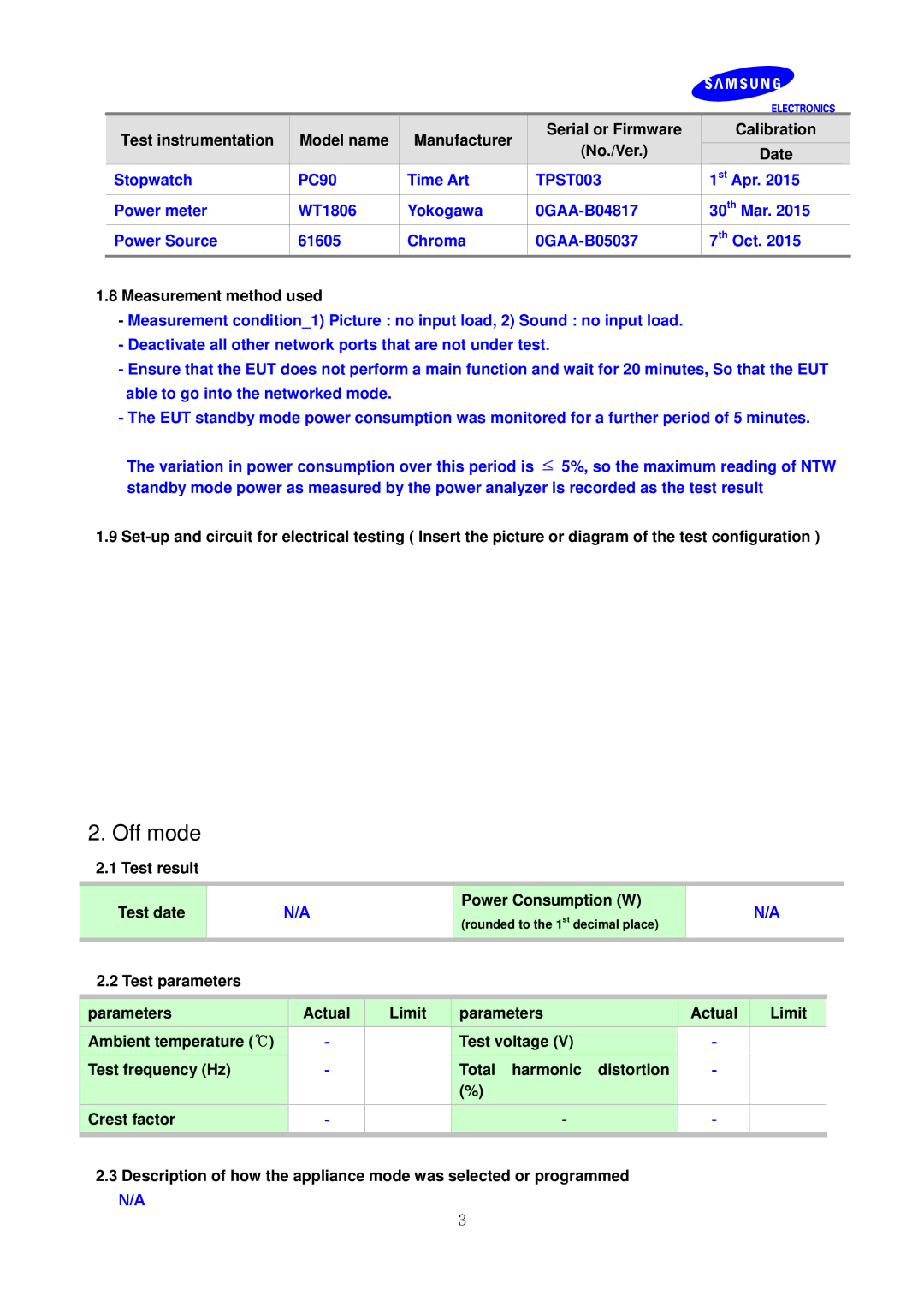 Samsung LF24FT1LFGZXEN manual Off mode, TPST003 0GAA-B04817 0GAA-B05037, 1st Apr 30th Mar 7th Oct 