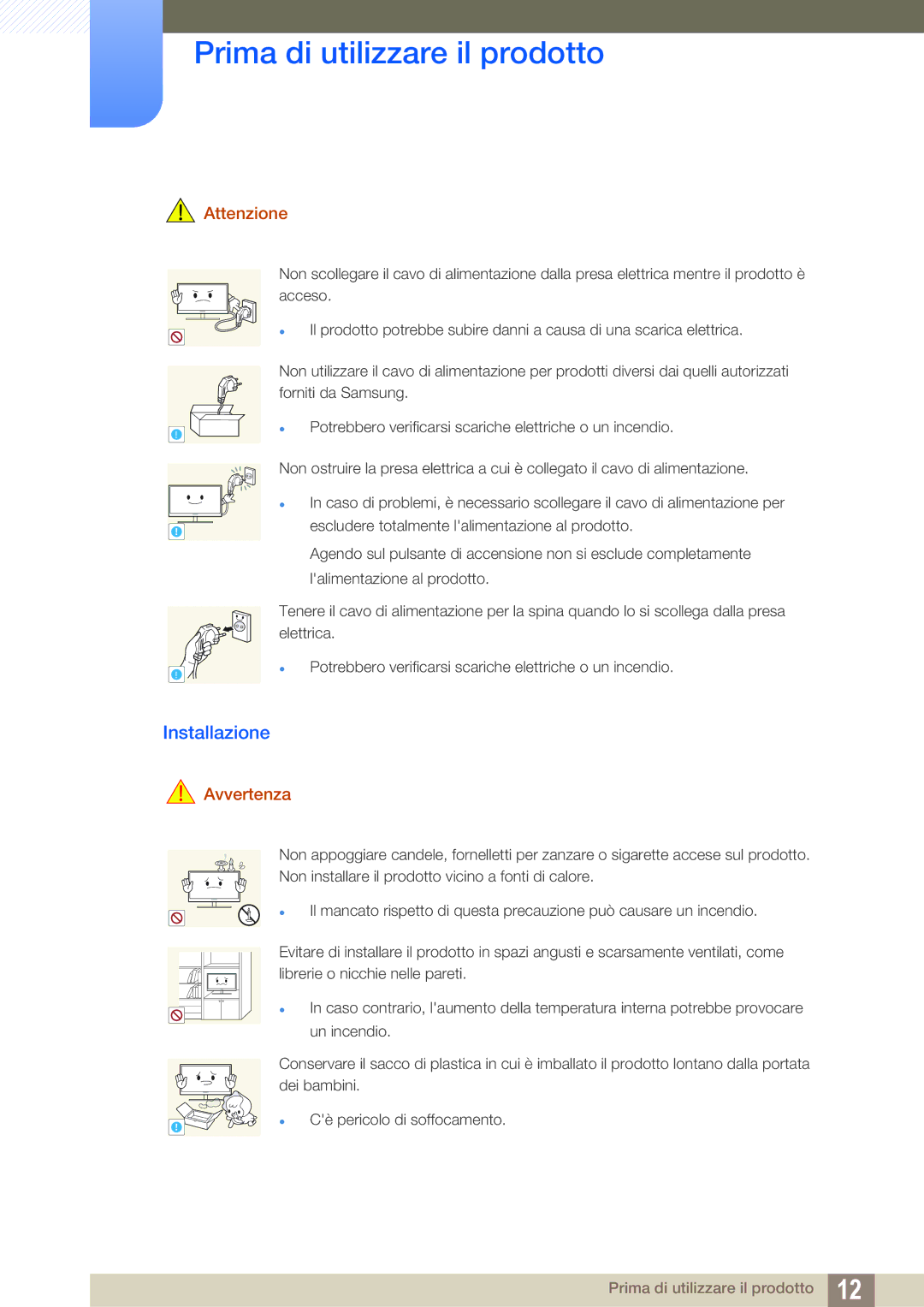 Samsung LF24FT1LFGZXEN manual Installazione, Attenzione 