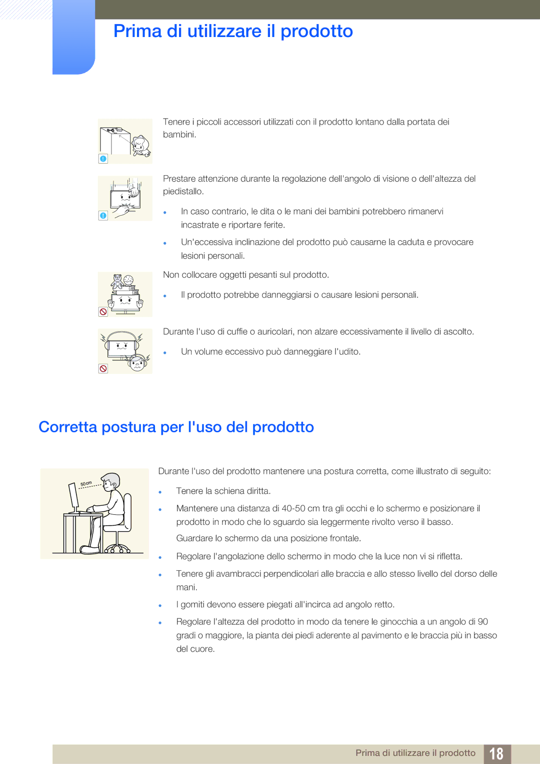 Samsung LF24FT1LFGZXEN manual Corretta postura per luso del prodotto 