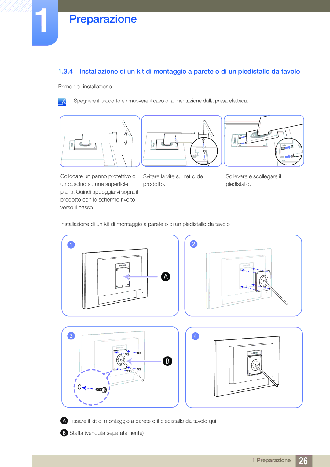 Samsung LF24FT1LFGZXEN manual Sollevare e scollegare il 