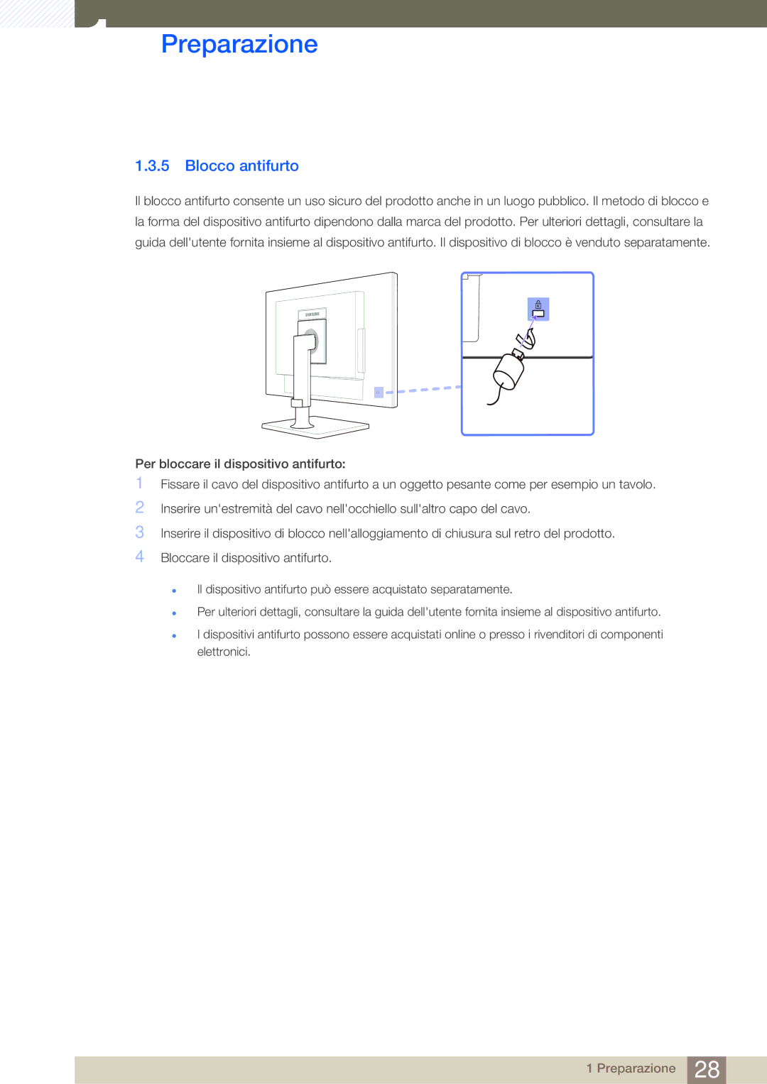 Samsung LF24FT1LFGZXEN manual Blocco antifurto 