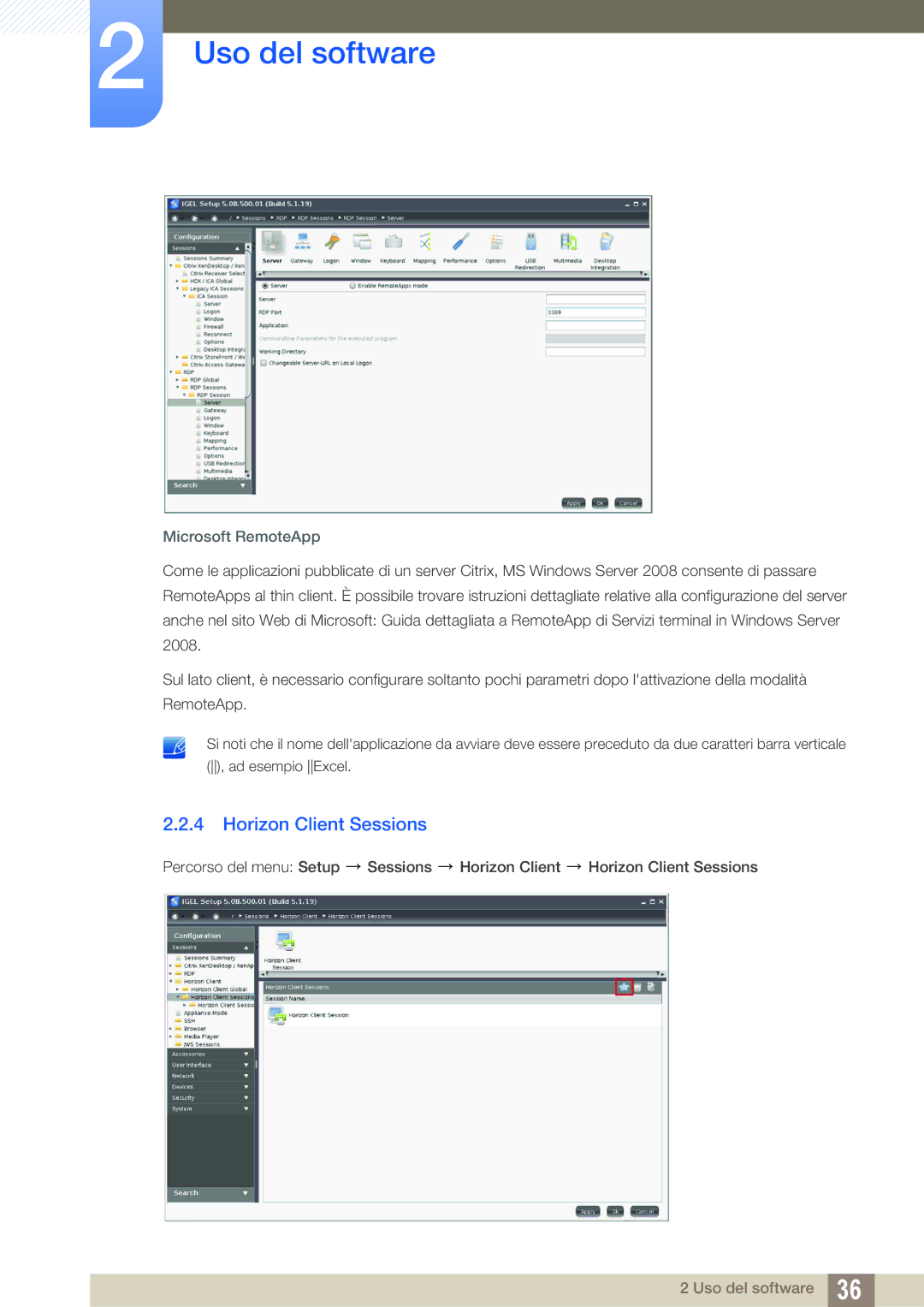 Samsung LF24FT1LFGZXEN manual Horizon Client Sessions, Microsoft RemoteApp 