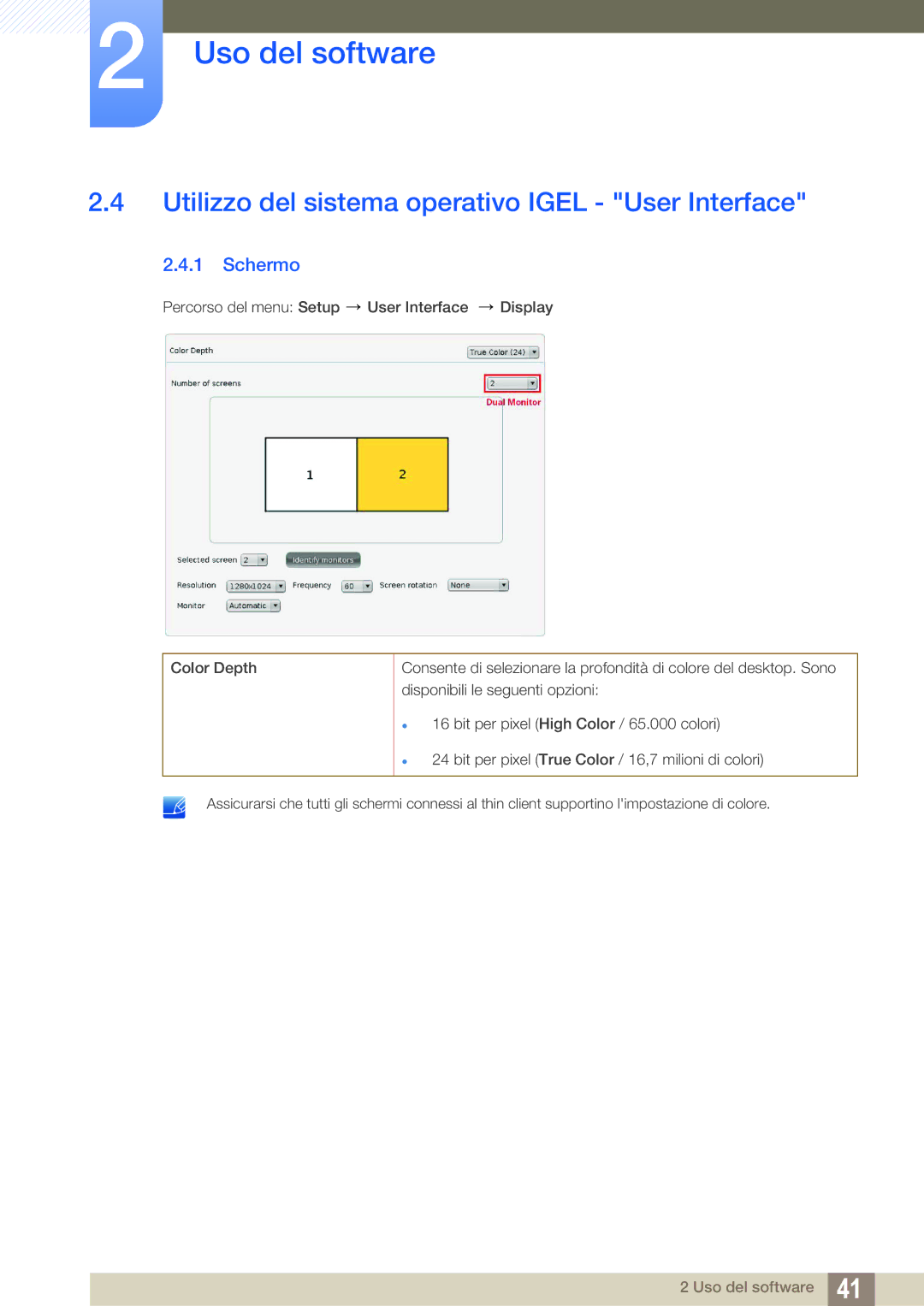 Samsung LF24FT1LFGZXEN manual Utilizzo del sistema operativo Igel User Interface, Schermo 