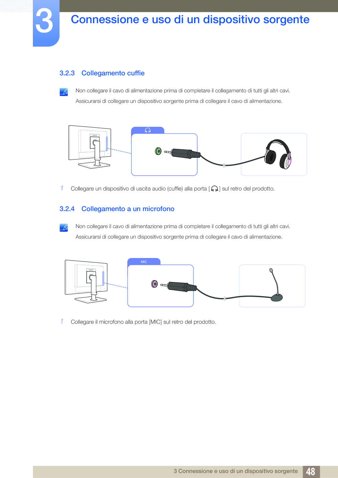 Samsung LF24FT1LFGZXEN manual Collegamento cuffie, Collegamento a un microfono 